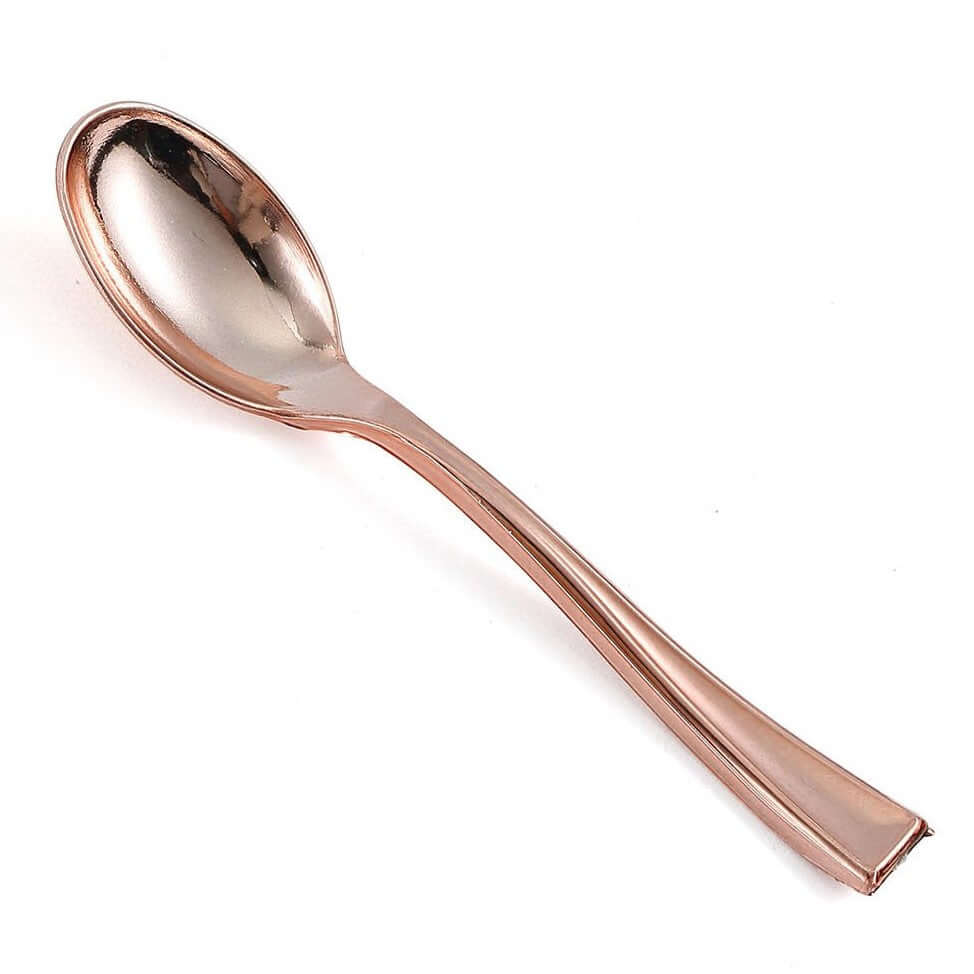 24-Pack Plastic Mini Dessert Spoons 4" Rose Gold - Heavy Duty Disposable Silverware - Image 11