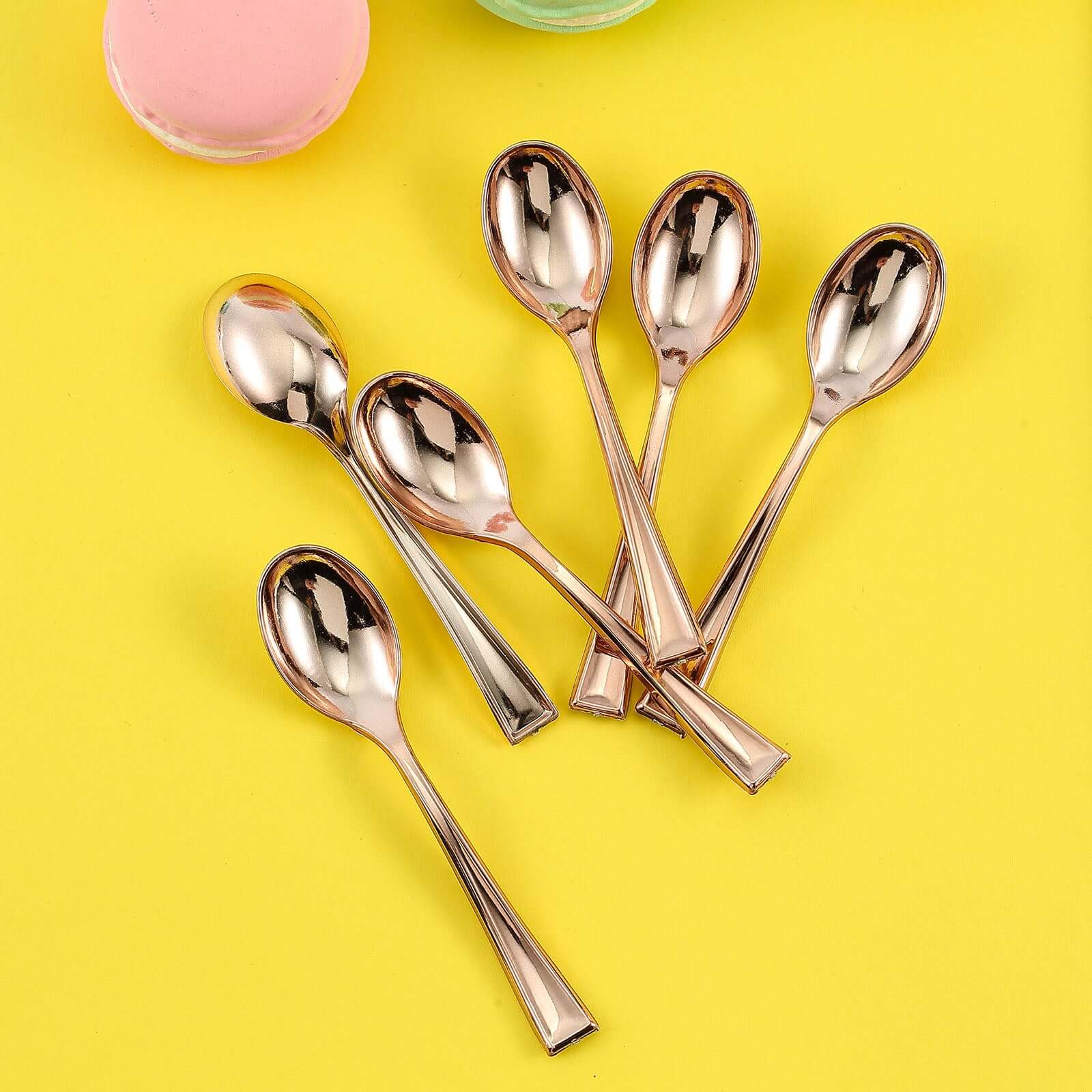 24-Pack Plastic Mini Dessert Spoons 4" Rose Gold - Heavy Duty Disposable Silverware - Image 6