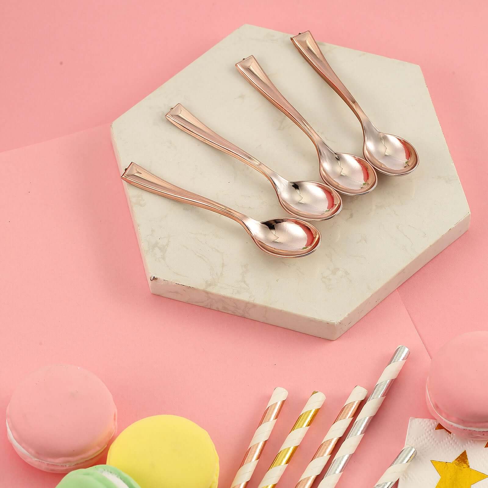 24-Pack Plastic Mini Dessert Spoons 4" Rose Gold - Heavy Duty Disposable Silverware - Image 7