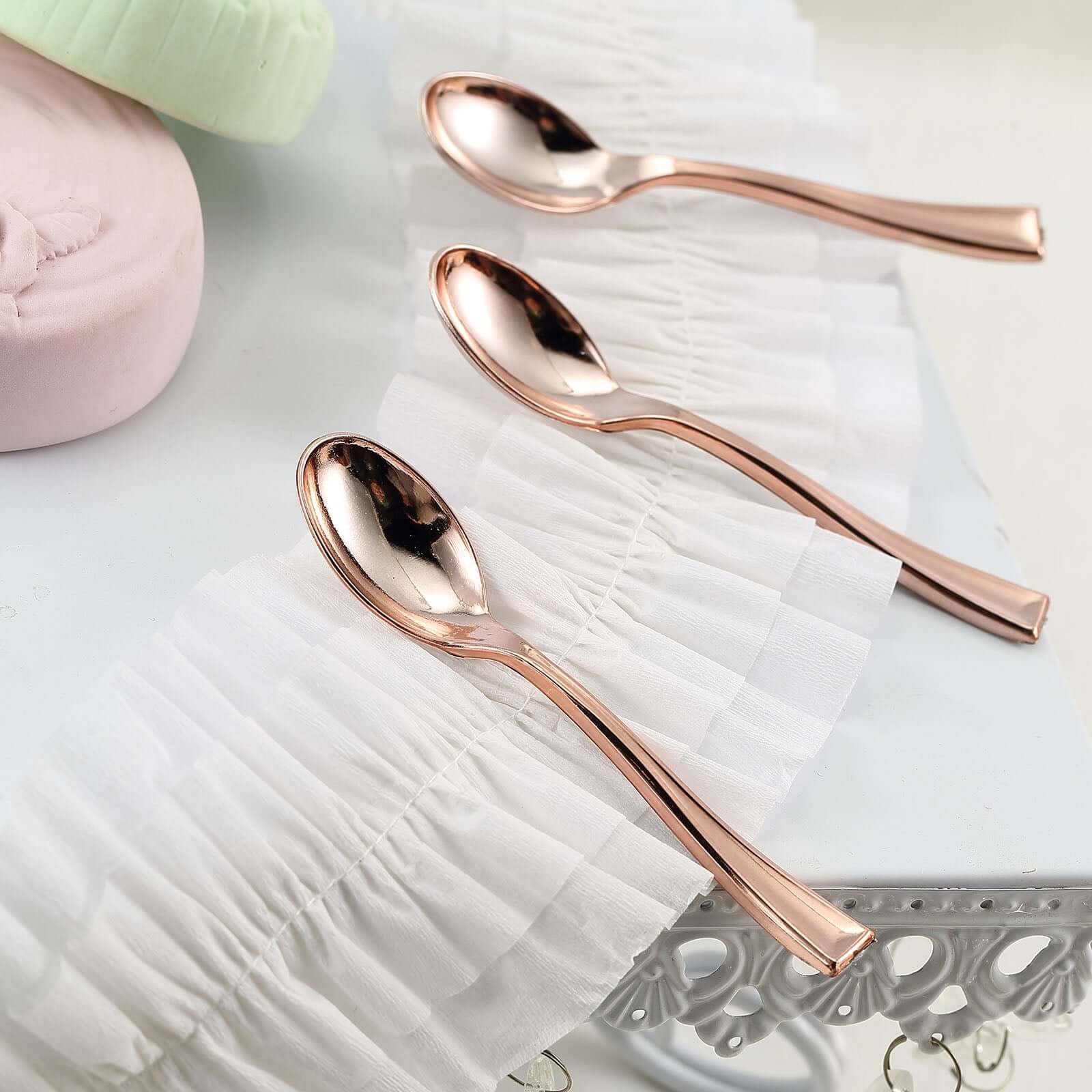 24-Pack Plastic Mini Dessert Spoons 4" Rose Gold - Heavy Duty Disposable Silverware - Image 8