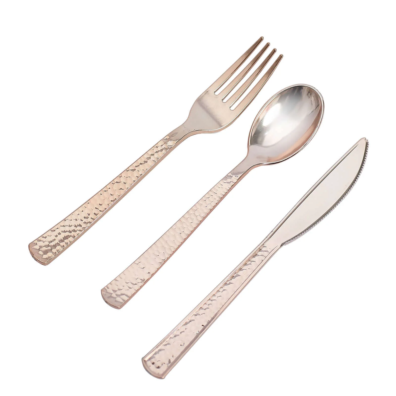 24-Pack Plastic Silverware Set 7" Rose Gold with Hammered Design - Heavy Duty Disposable Utensils - Image 6