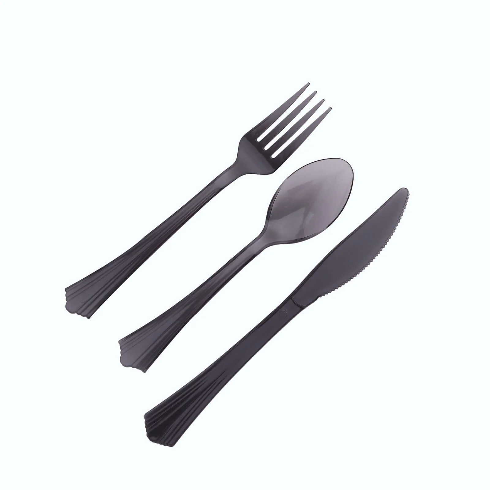 24-Pack Plastic Silverware Set 7" Transparent Black with Fan Flared Tip Handle - Heavy Duty Disposable Fork, Spoon, and Knife - Image 13