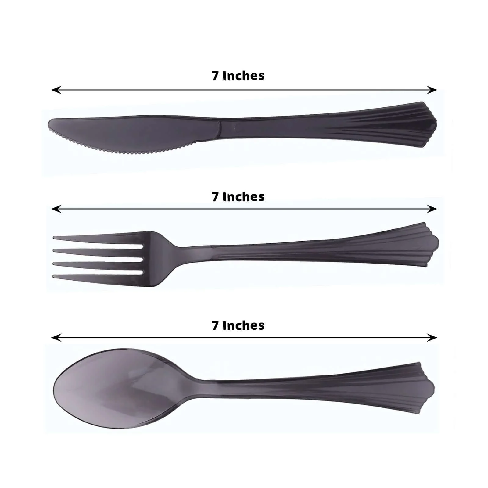 24-Pack Plastic Silverware Set 7" Transparent Black with Fan Flared Tip Handle - Heavy Duty Disposable Fork, Spoon, and Knife - Image 3