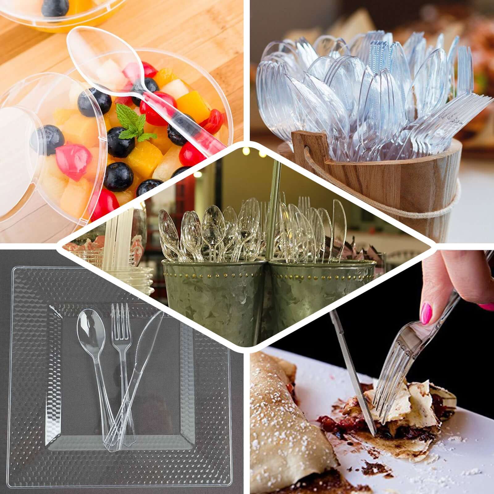 24-Pack Plastic Silverware Set 7" Transparent Black with Fan Flared Tip Handle - Heavy Duty Disposable Fork, Spoon, and Knife - Image 5