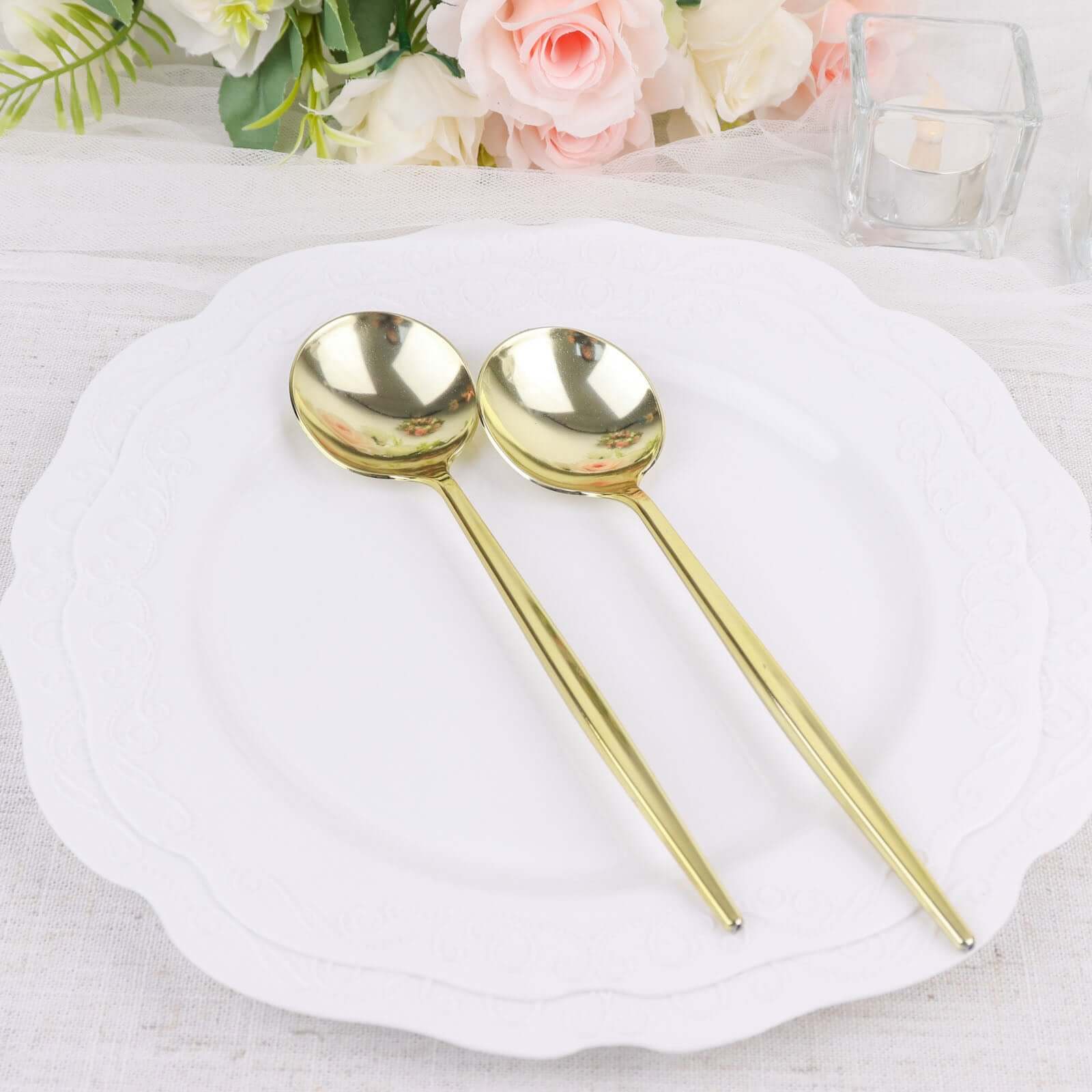 24-Pack Plastic Spoons 8" Glossy Gold - Heavy Duty Premium Disposable Silverware - Image 12