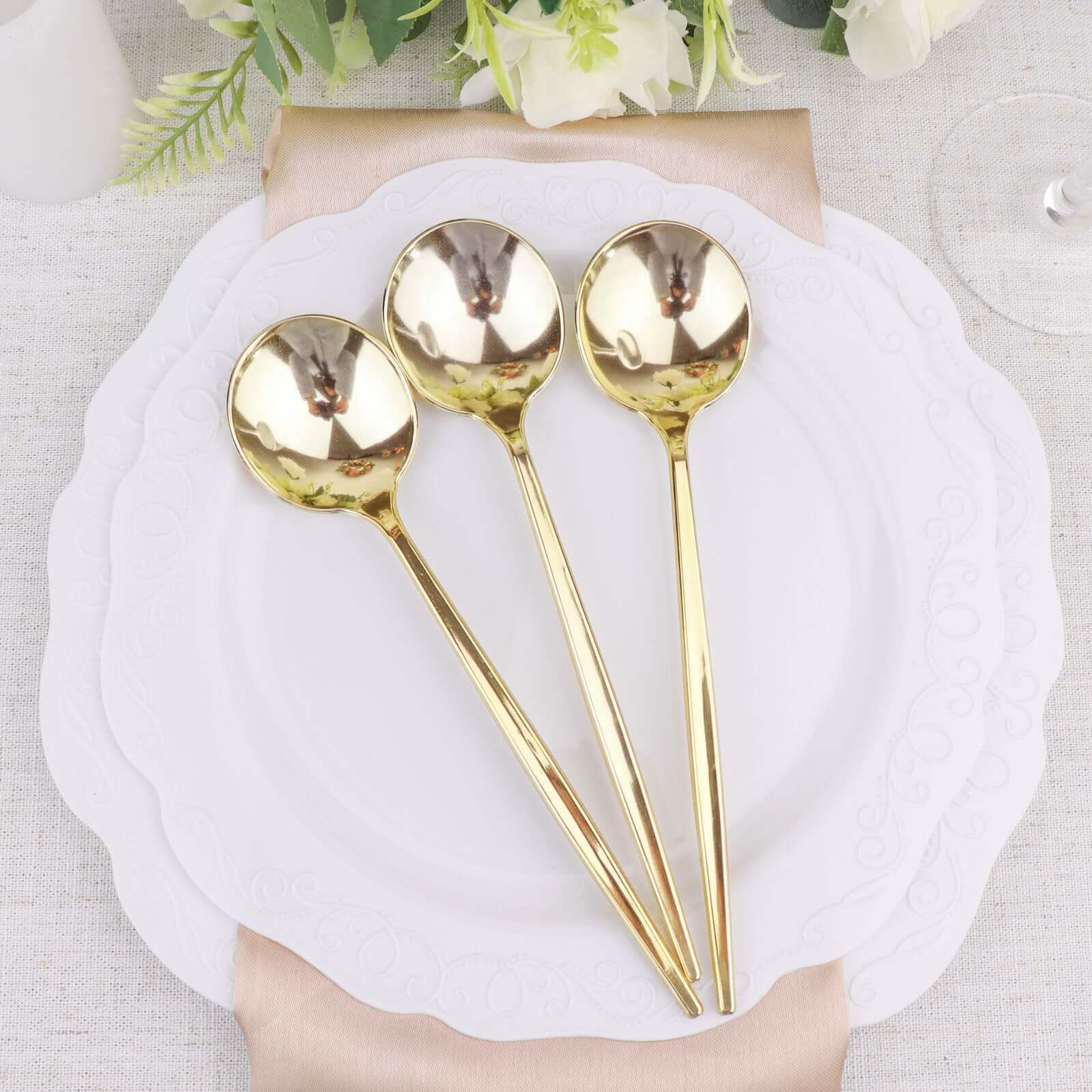 24-Pack Plastic Spoons 8" Glossy Gold - Heavy Duty Premium Disposable Silverware - Image 16