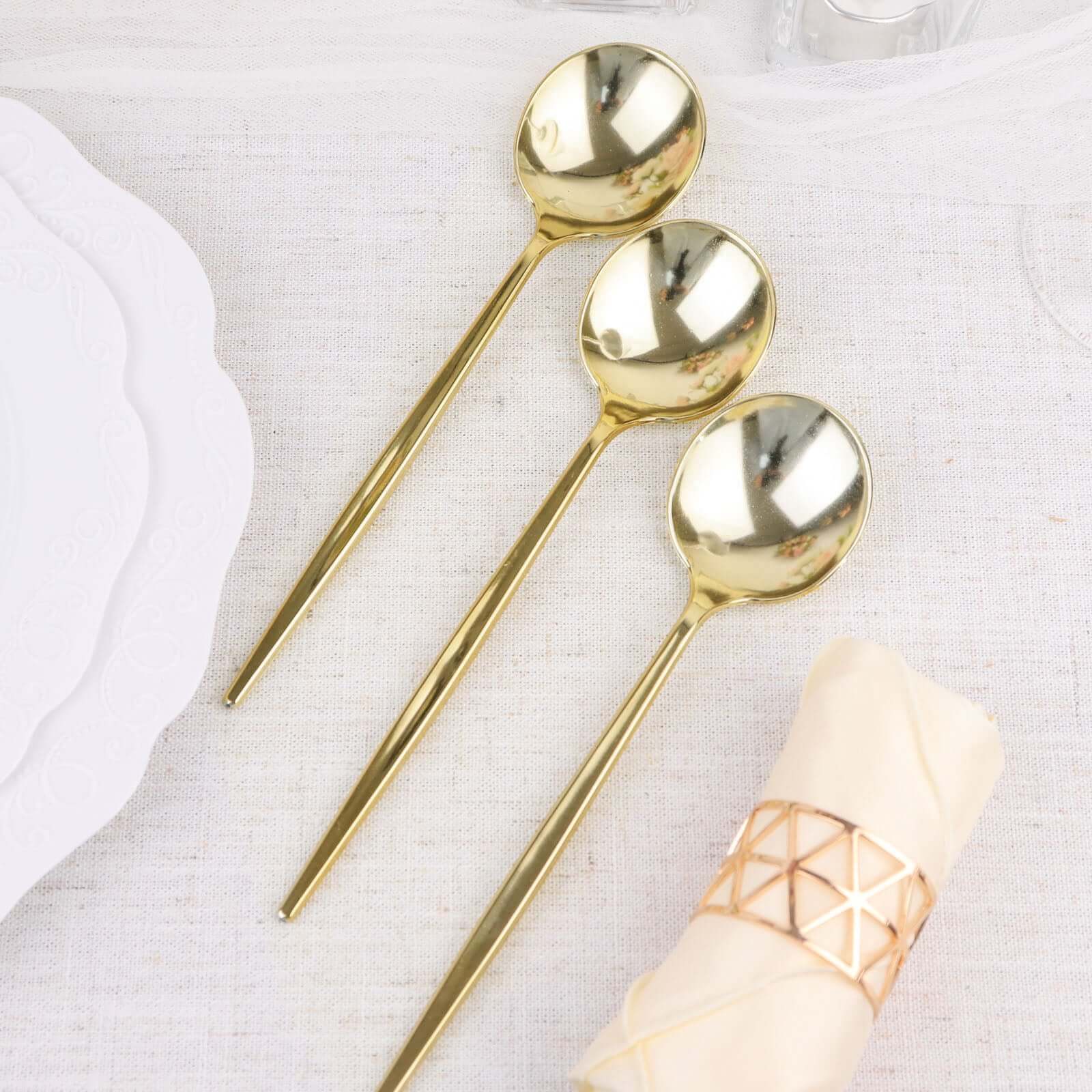 24-Pack Plastic Spoons 8" Glossy Gold - Heavy Duty Premium Disposable Silverware - Image 2