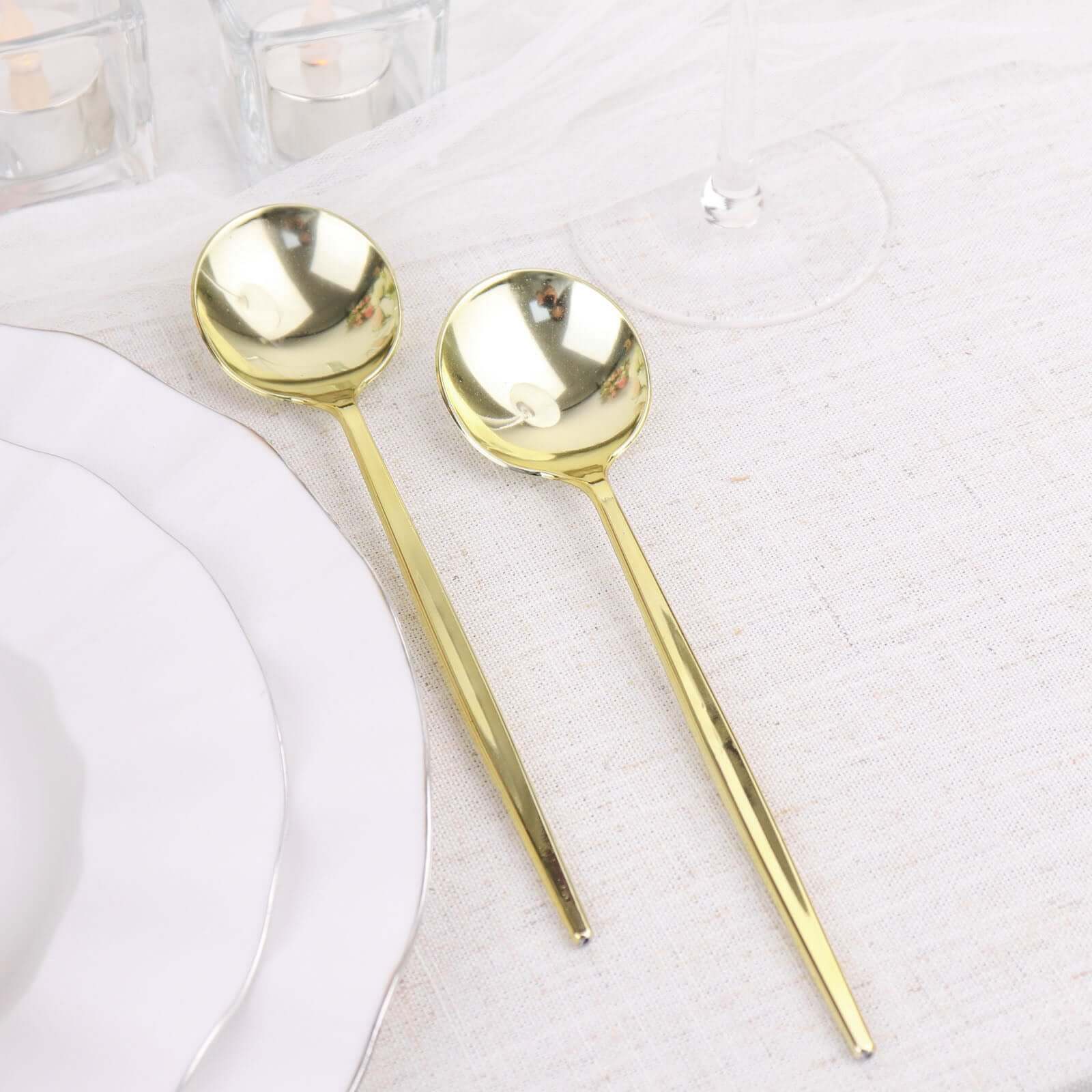 24-Pack Plastic Spoons 8" Glossy Gold - Heavy Duty Premium Disposable Silverware - Image 9