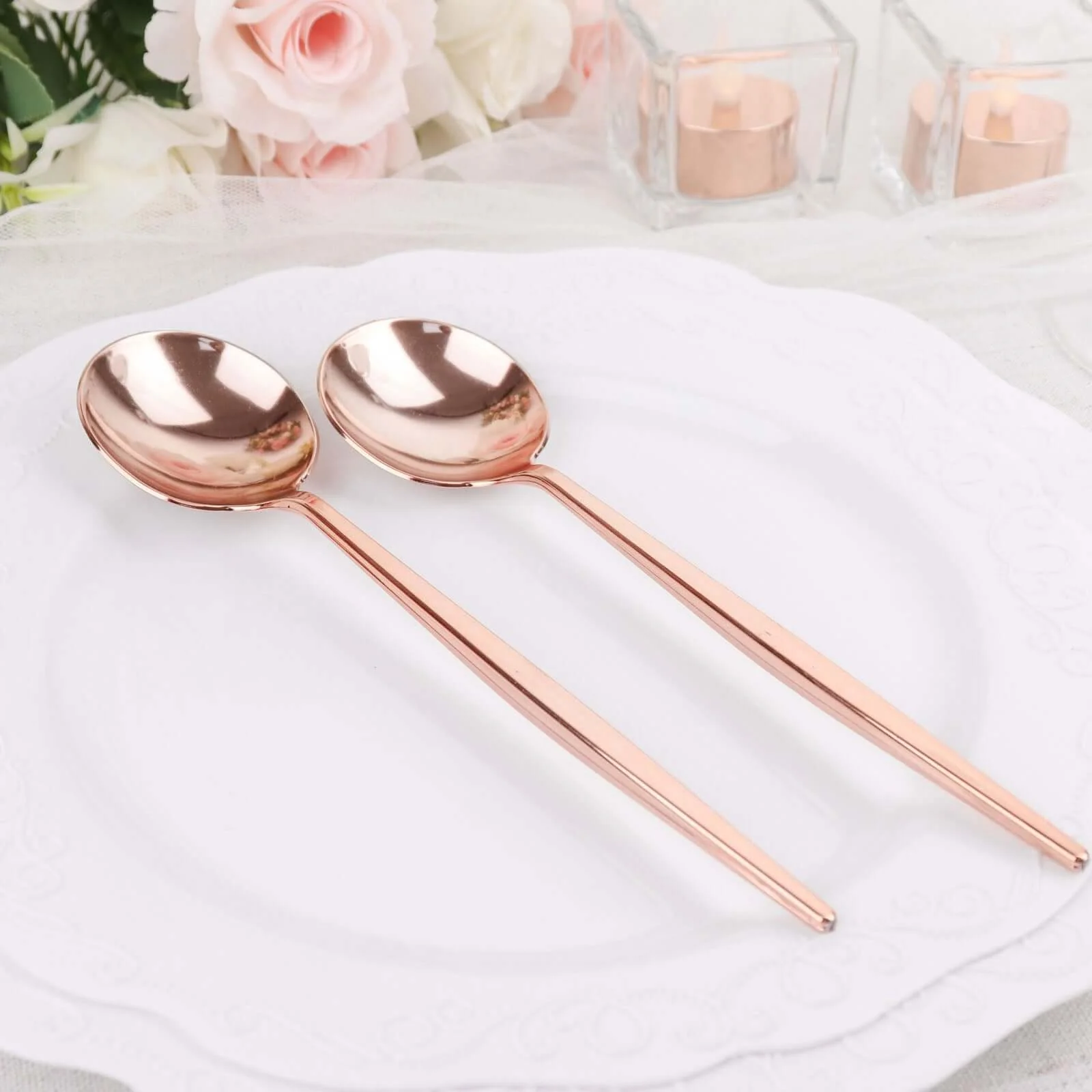 24-Pack Plastic Spoons 8" Glossy Rose Gold - Heavy Duty Premium Disposable Silverware - Image 10