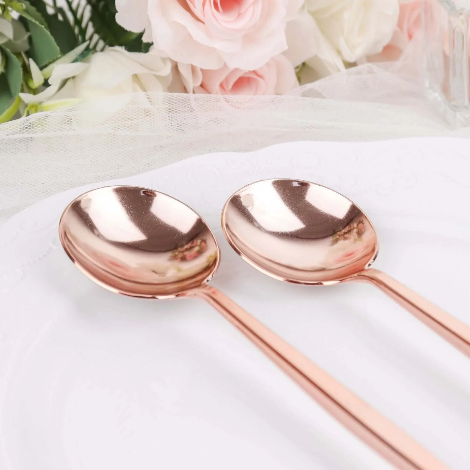 24-Pack Plastic Spoons 8" Glossy Rose Gold - Heavy Duty Premium Disposable Silverware - Image 11