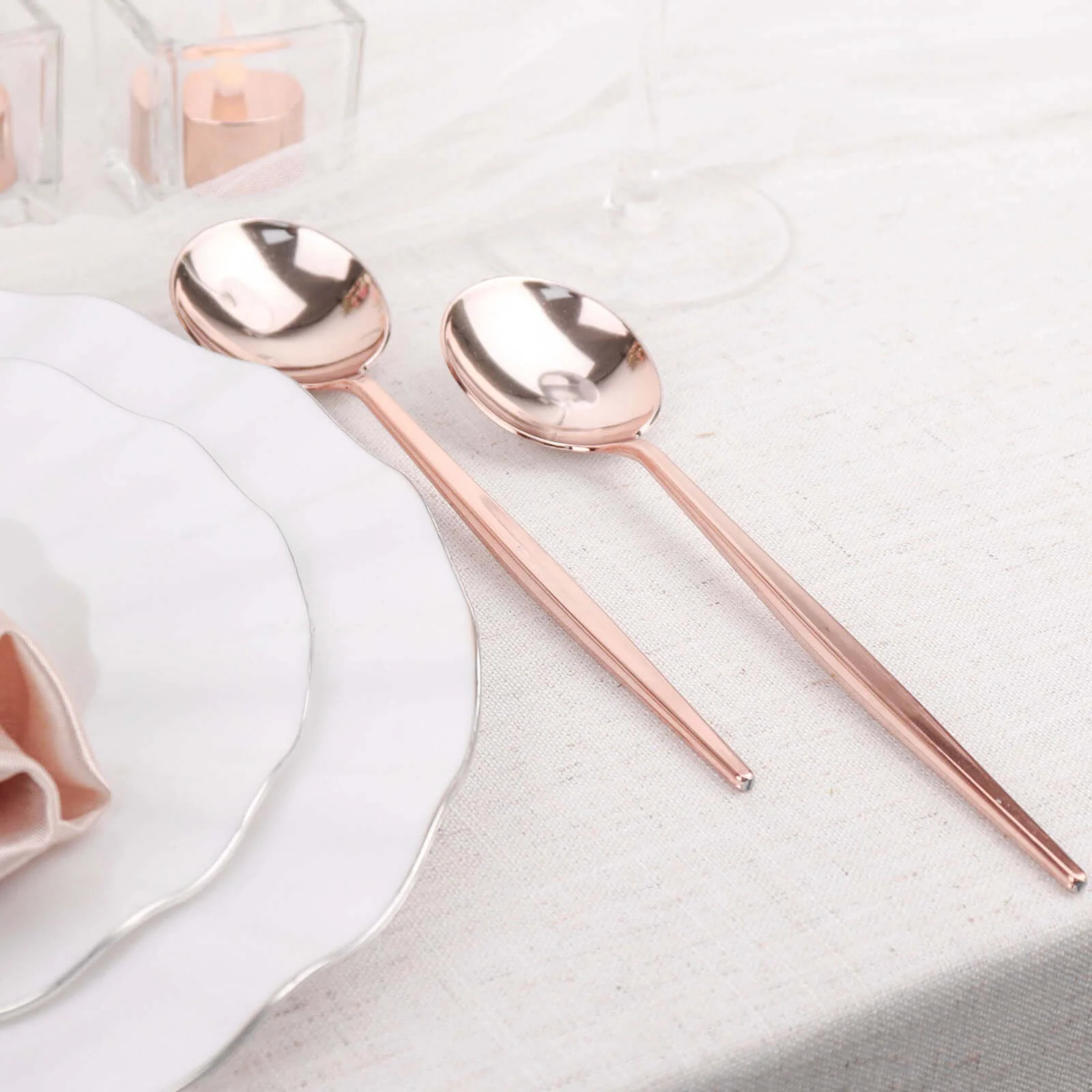 24-Pack Plastic Spoons 8" Glossy Rose Gold - Heavy Duty Premium Disposable Silverware - Image 14