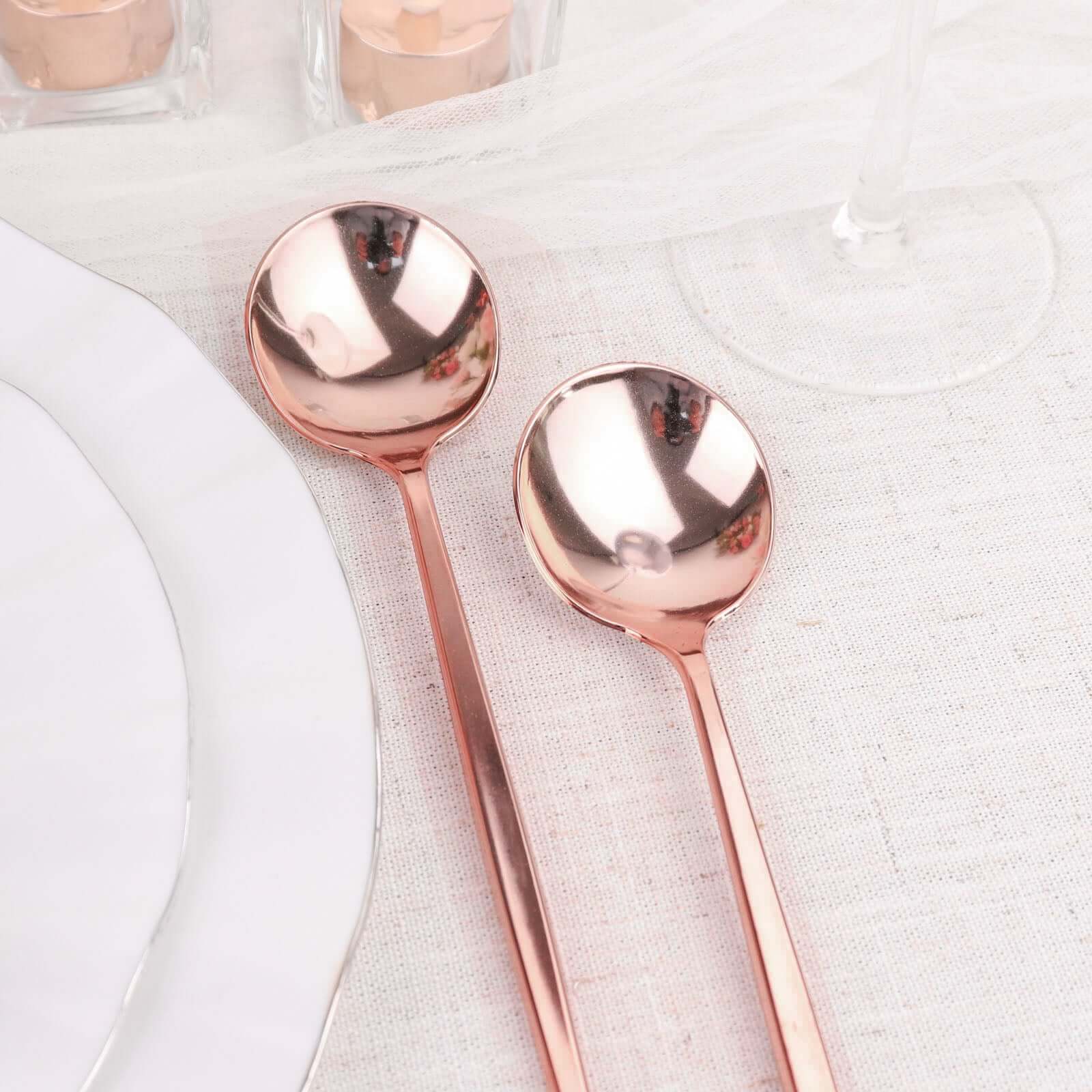 24-Pack Plastic Spoons 8" Glossy Rose Gold - Heavy Duty Premium Disposable Silverware - Image 15