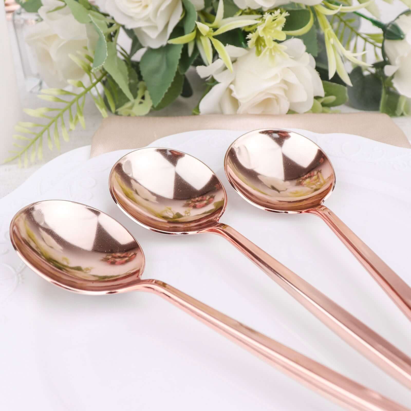 24-Pack Plastic Spoons 8" Glossy Rose Gold - Heavy Duty Premium Disposable Silverware - Image 16