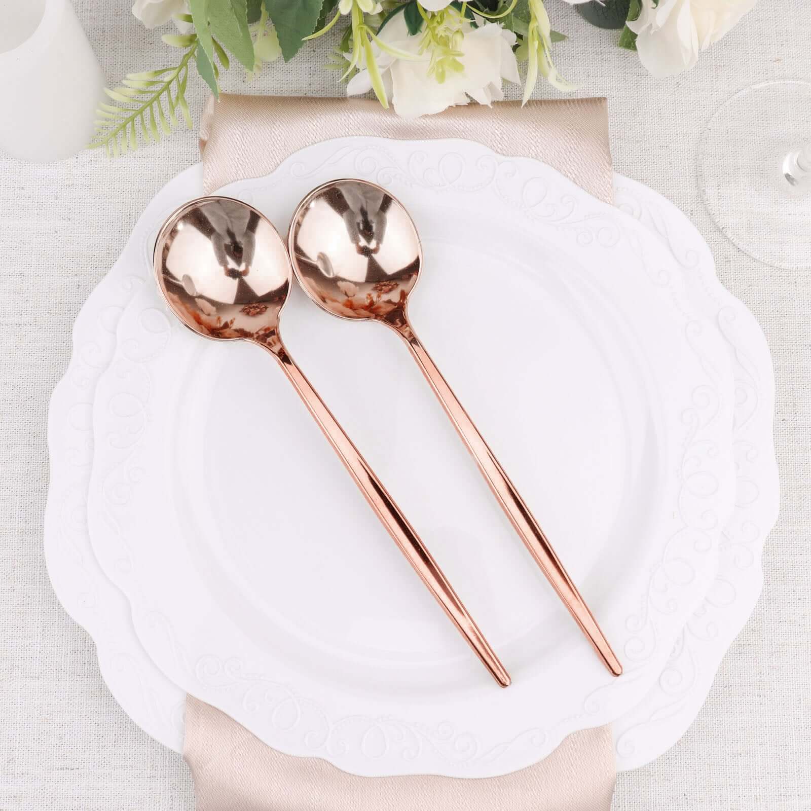 24-Pack Plastic Spoons 8" Glossy Rose Gold - Heavy Duty Premium Disposable Silverware - Image 17