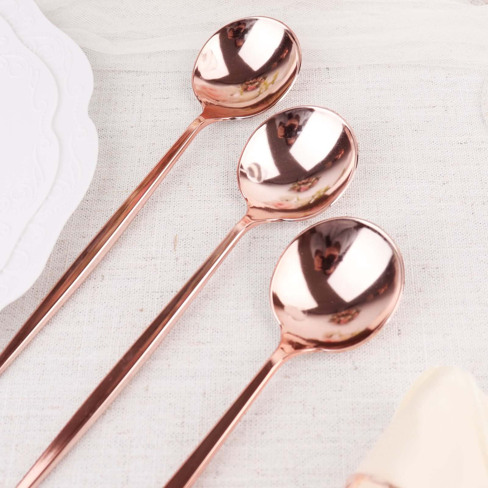 24-Pack Plastic Spoons 8" Glossy Rose Gold - Heavy Duty Premium Disposable Silverware - Image 2