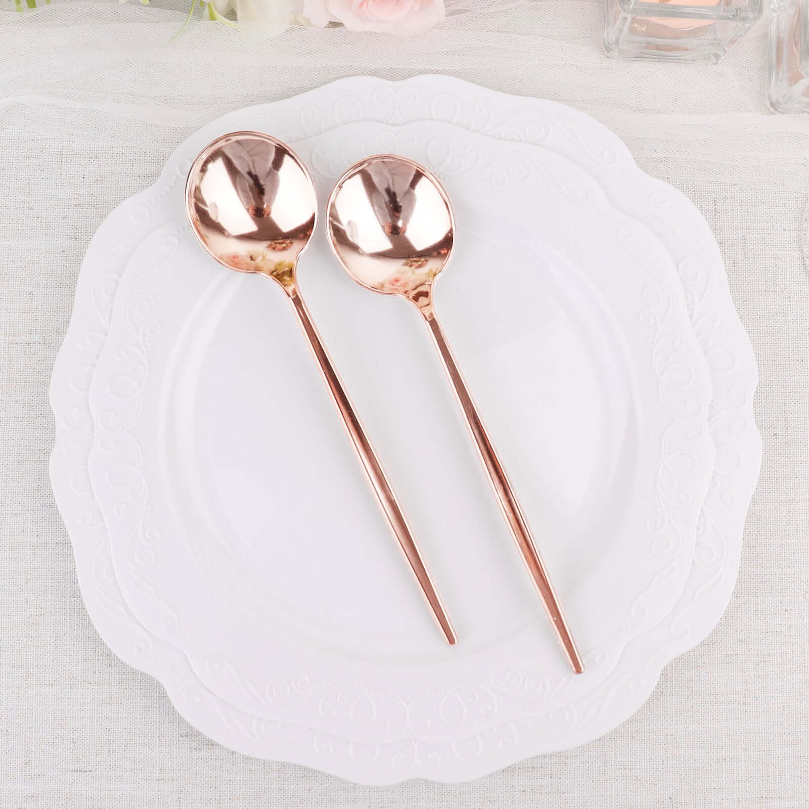 24-Pack Plastic Spoons 8" Glossy Rose Gold - Heavy Duty Premium Disposable Silverware - Image 9