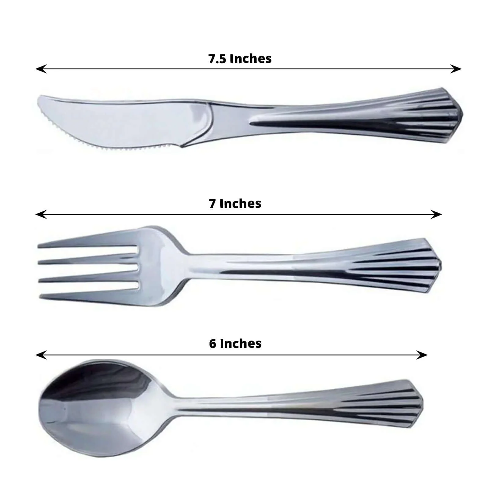 24-Pack Plastic Utensil Set 6", 7" Silver Heavy Duty with Fluted Handles - Disposable Silverware - Image 3