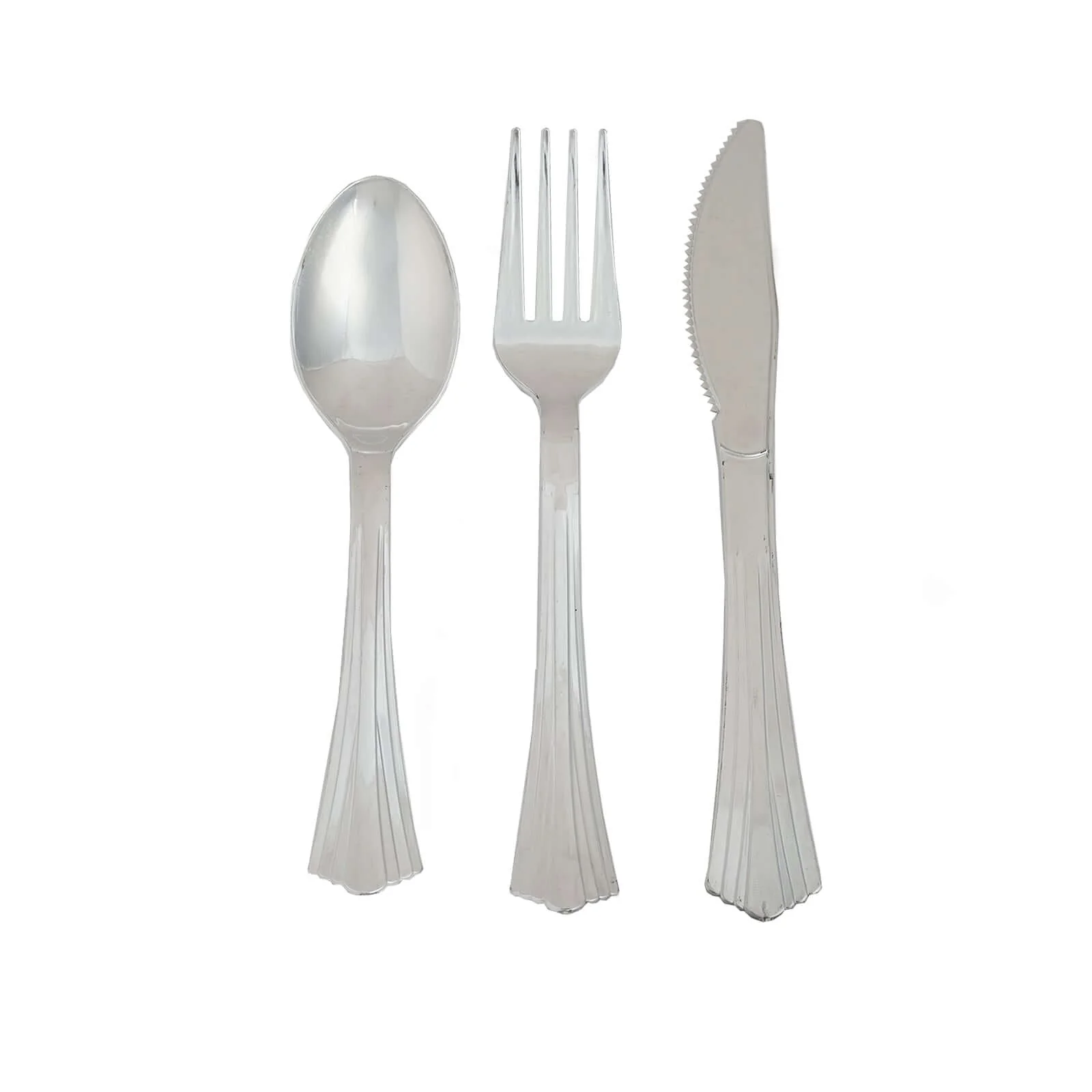 24-Pack Plastic Utensil Set 6", 7" Silver Heavy Duty with Fluted Handles - Disposable Silverware - Image 7