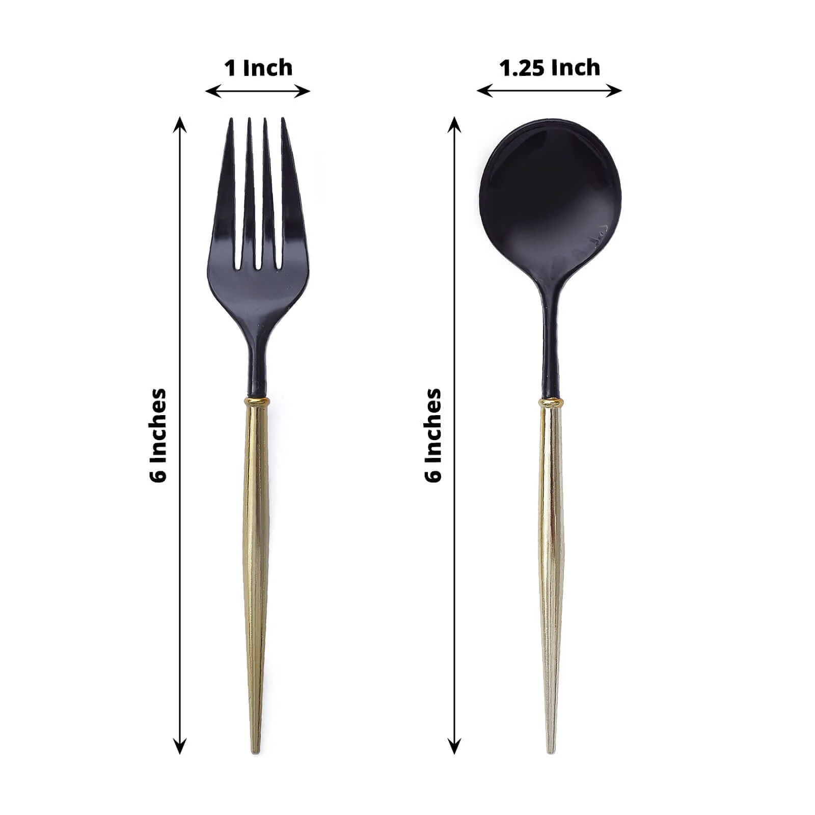24-Pack Plastic Utensil Set 6" Black/Gold - Premium Modern Heavy Duty Disposable Fork and Spoon - Image 3