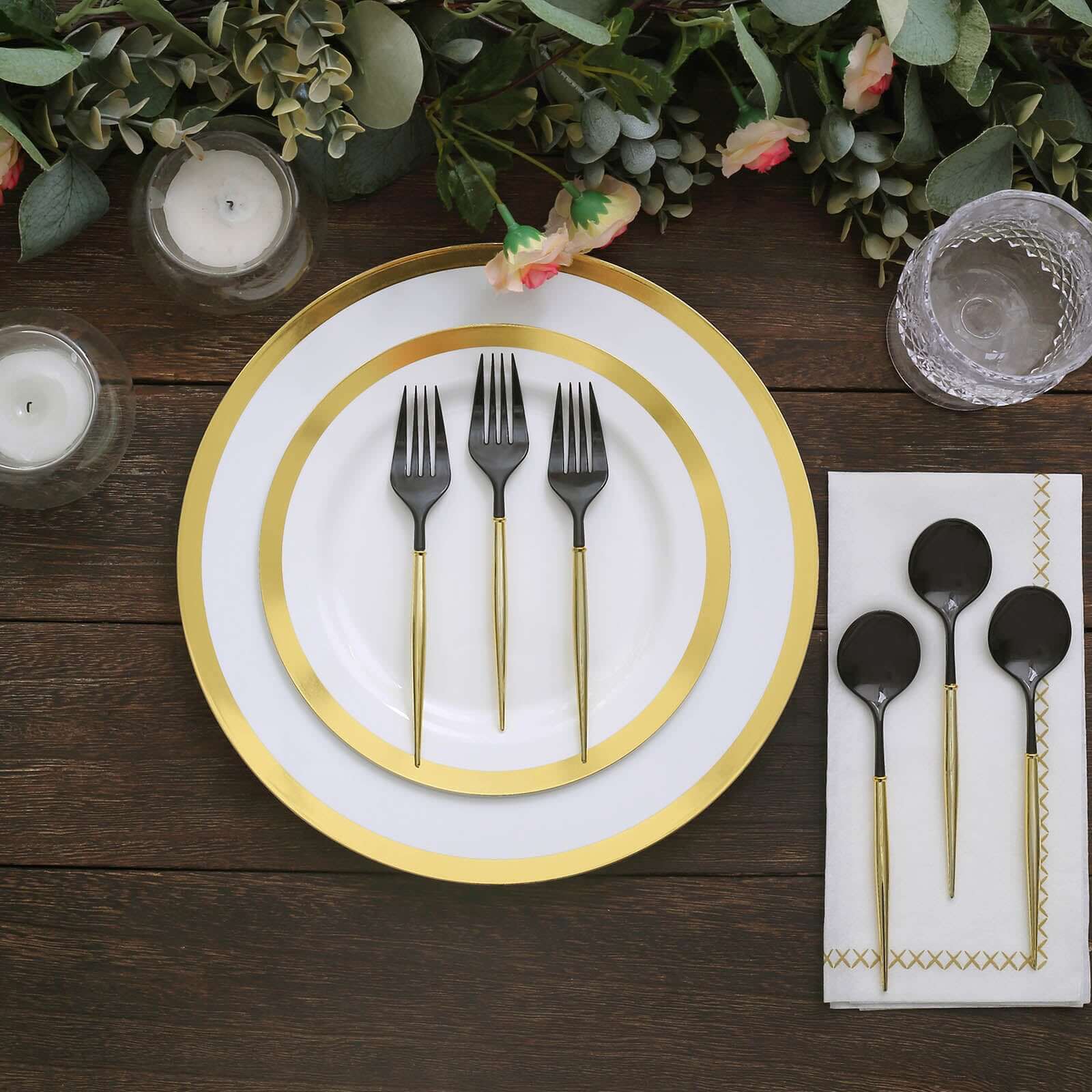 24-Pack Plastic Utensil Set 6" Black/Gold - Premium Modern Heavy Duty Disposable Fork and Spoon - Image 6