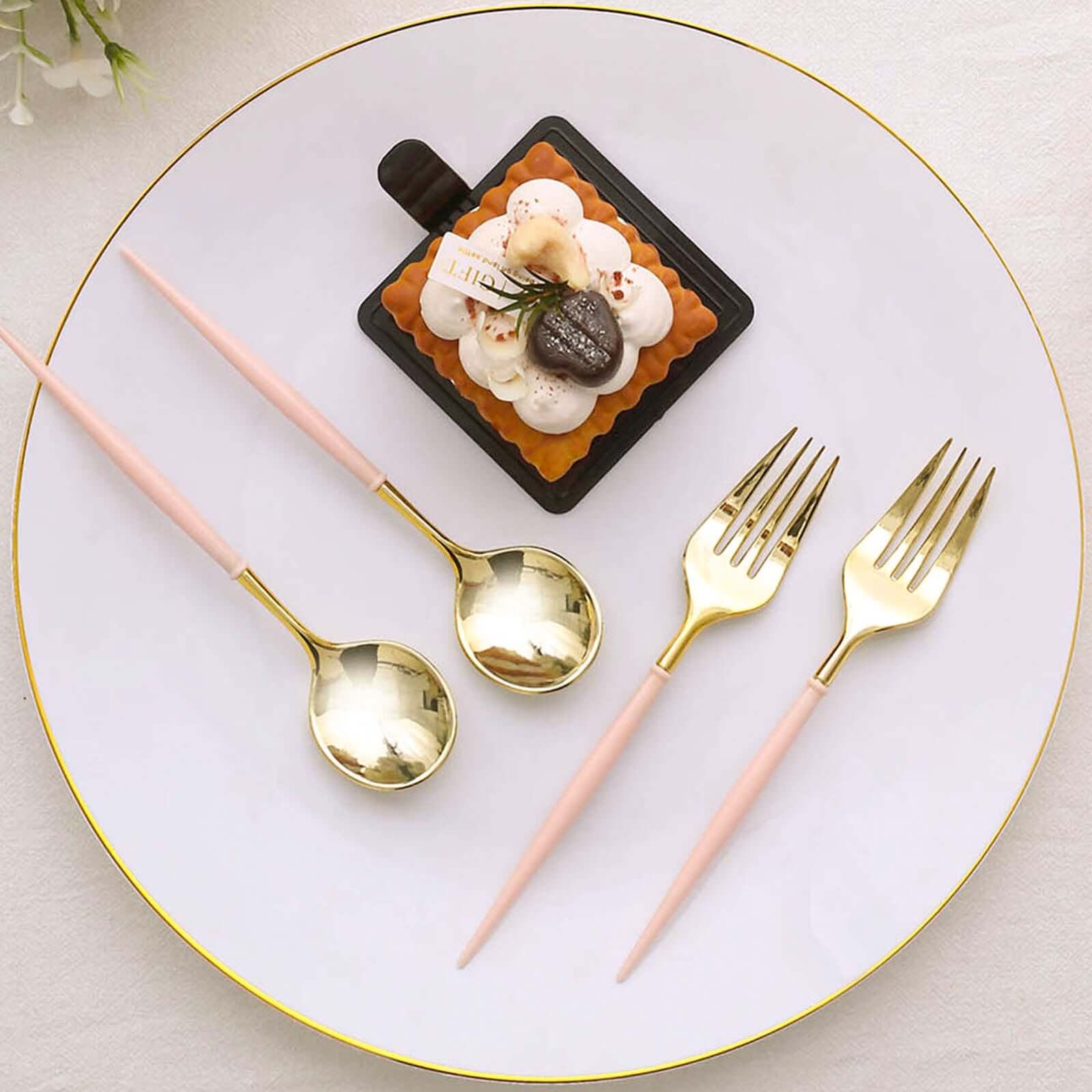 24-Pack Plastic Utensil Set 6" Gold/Blush - Premium Modern Heavy Duty Disposable Fork and Spoon - Image 6