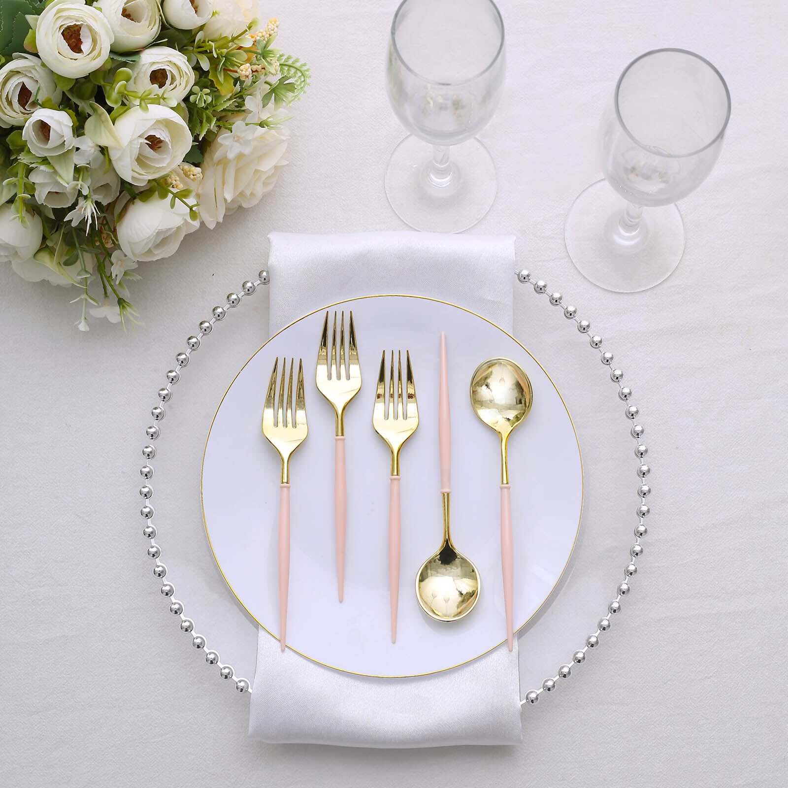 24-Pack Plastic Utensil Set 6" Gold/Blush - Premium Modern Heavy Duty Disposable Fork and Spoon - Image 8