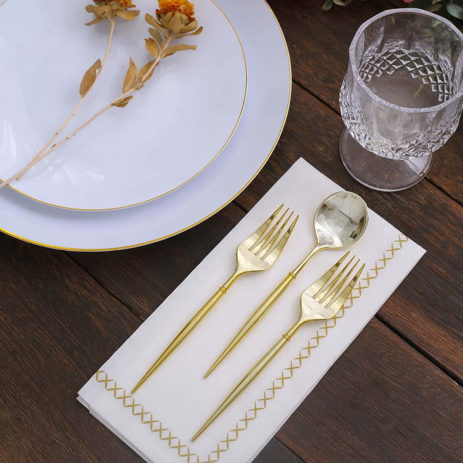 24-Pack Plastic Utensil Set 6" Metallic Gold - Premium Modern Heavy Duty Disposable Fork and Spoon - Image 2