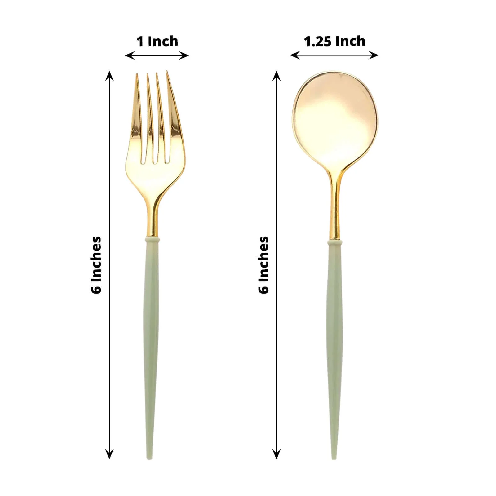 24-Pack Plastic Utensil Set 6" Metallic Gold/Sage Green - Premium Modern Heavy Duty Disposable Fork and Spoon - Image 3