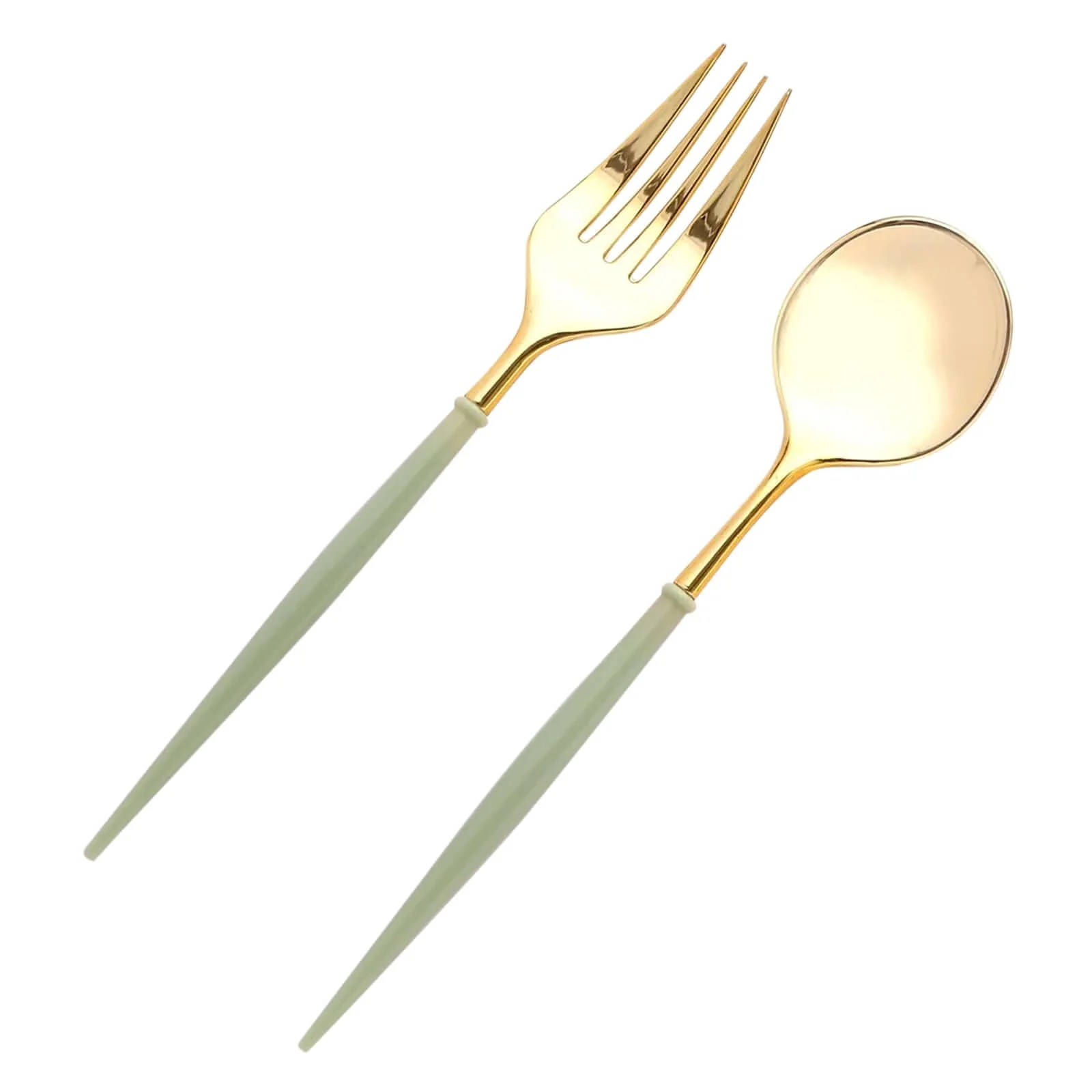 24-Pack Plastic Utensil Set 6" Metallic Gold/Sage Green - Premium Modern Heavy Duty Disposable Fork and Spoon - Image 7