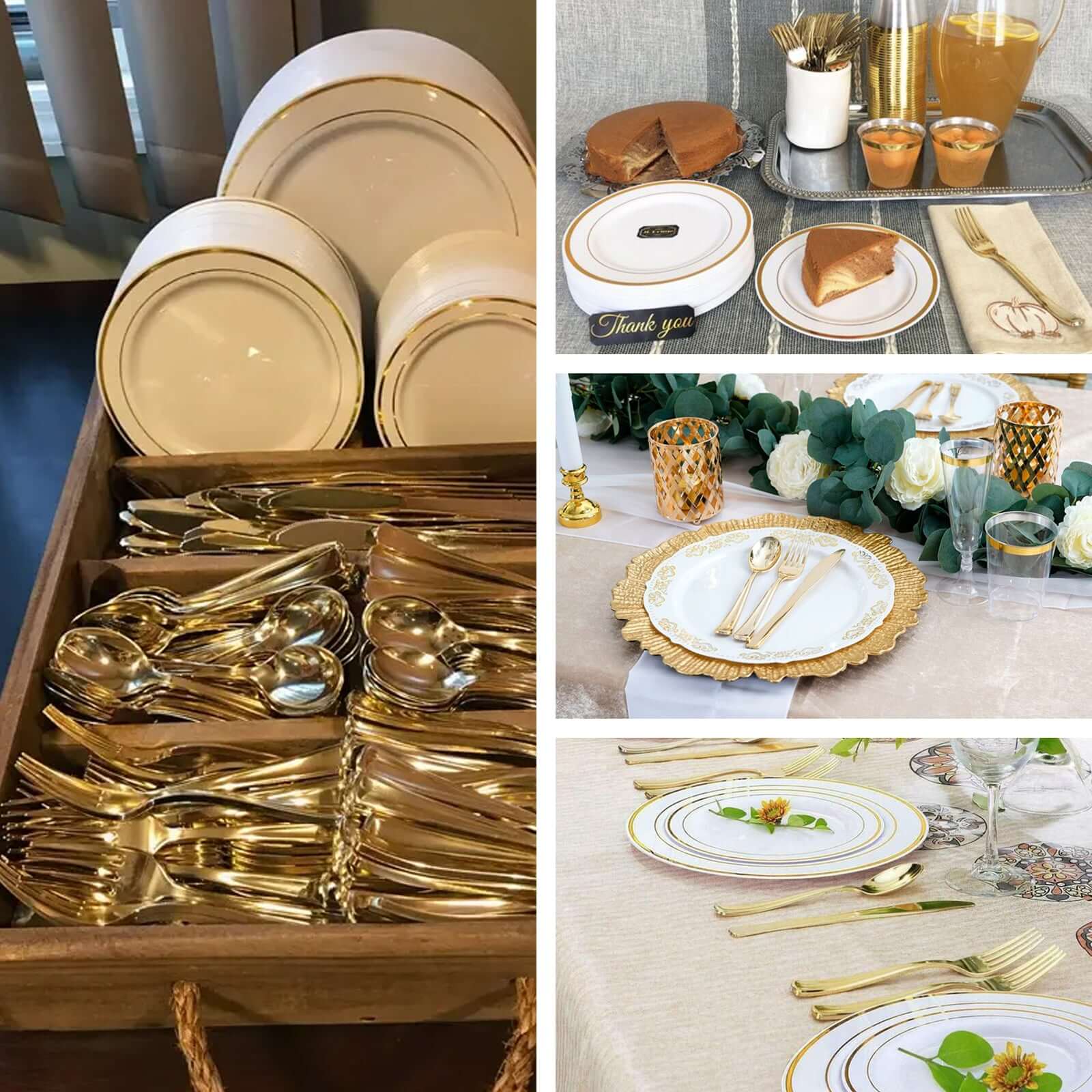 24-Pack Plastic Utensil Set 7",8" Metallic Gold Classic Heavy Duty - Sparkly Disposable Utensils - Image 5