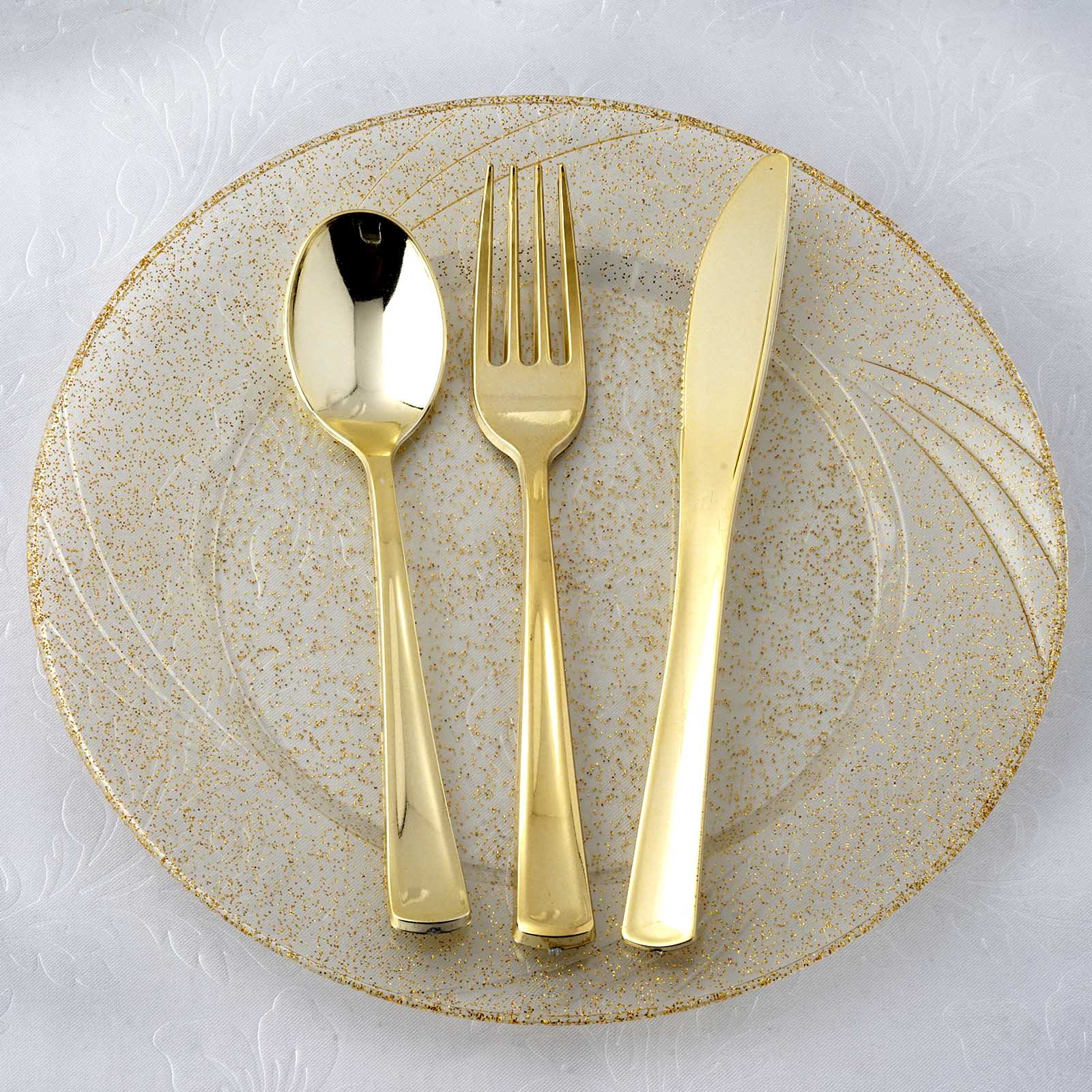 24-Pack Plastic Utensil Set 7",8" Metallic Gold Classic Heavy Duty - Sparkly Disposable Utensils - Image 8