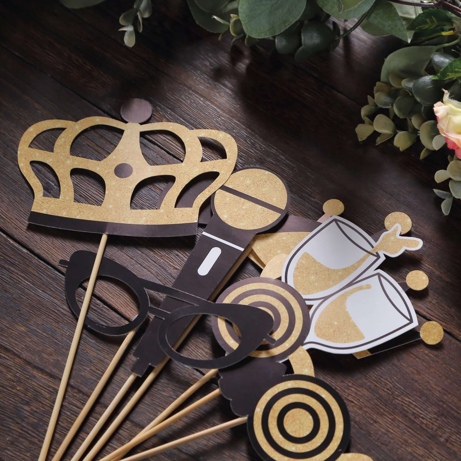 24 Pack Vintage Black / Gold Glitter Fun Party Photo Booth Props, DIY Party Theme Supplies - Image 10