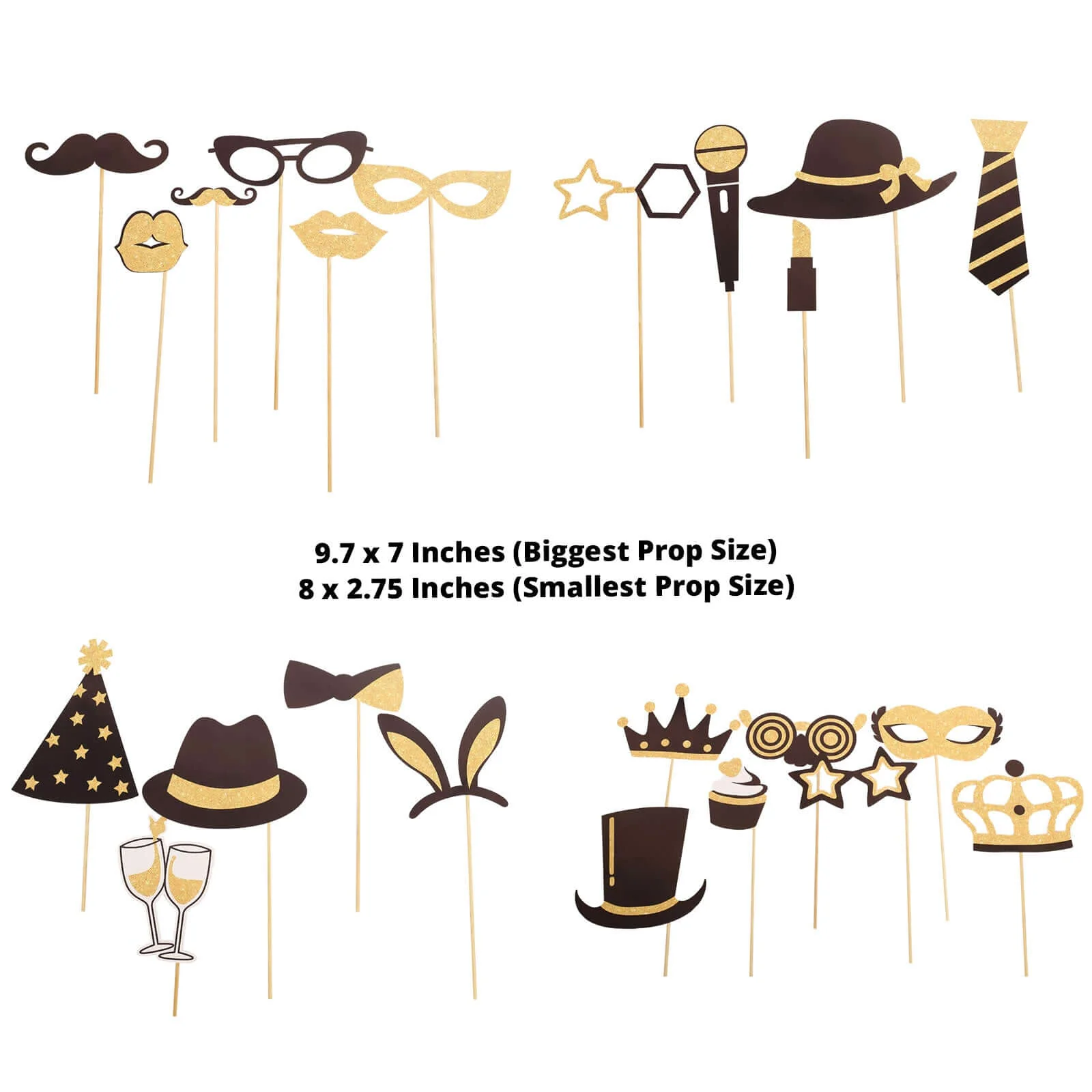 24 Pack Vintage Black / Gold Glitter Fun Party Photo Booth Props, DIY Party Theme Supplies - Image 3