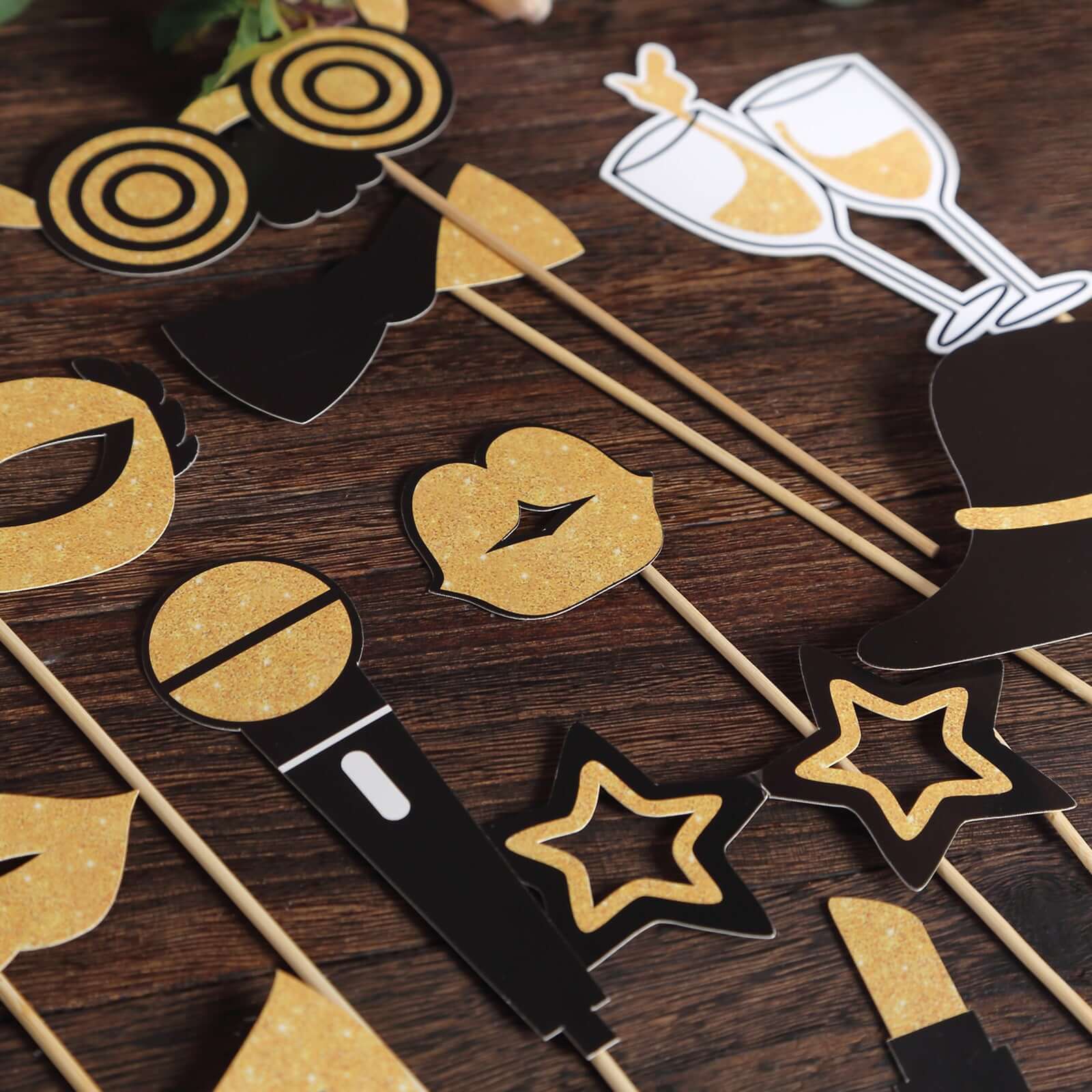 24 Pack Vintage Black / Gold Glitter Fun Party Photo Booth Props, DIY Party Theme Supplies - Image 5