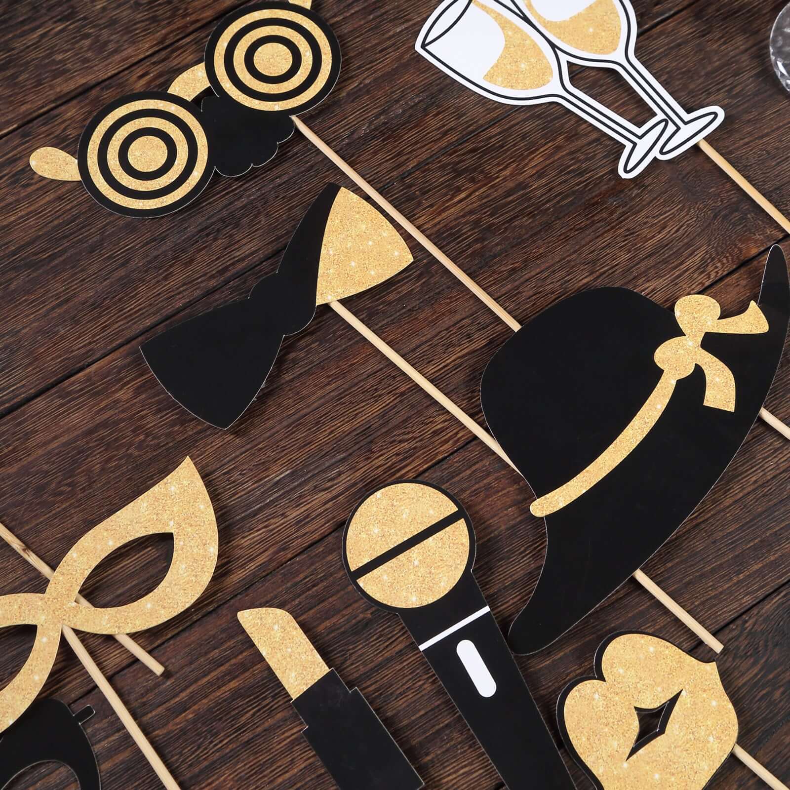 24 Pack Vintage Black / Gold Glitter Fun Party Photo Booth Props, DIY Party Theme Supplies - Image 8