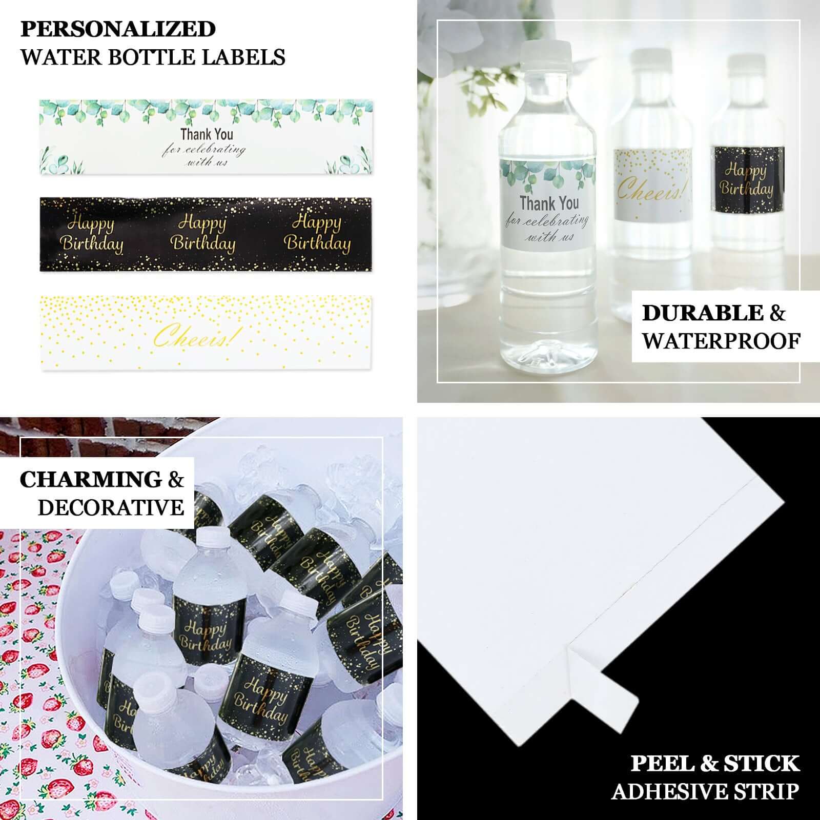 24 Pack White/Green Water Bottle Labels with Leaves Design "Thank You" Party Waterproof Bottle Stickers - Image 4