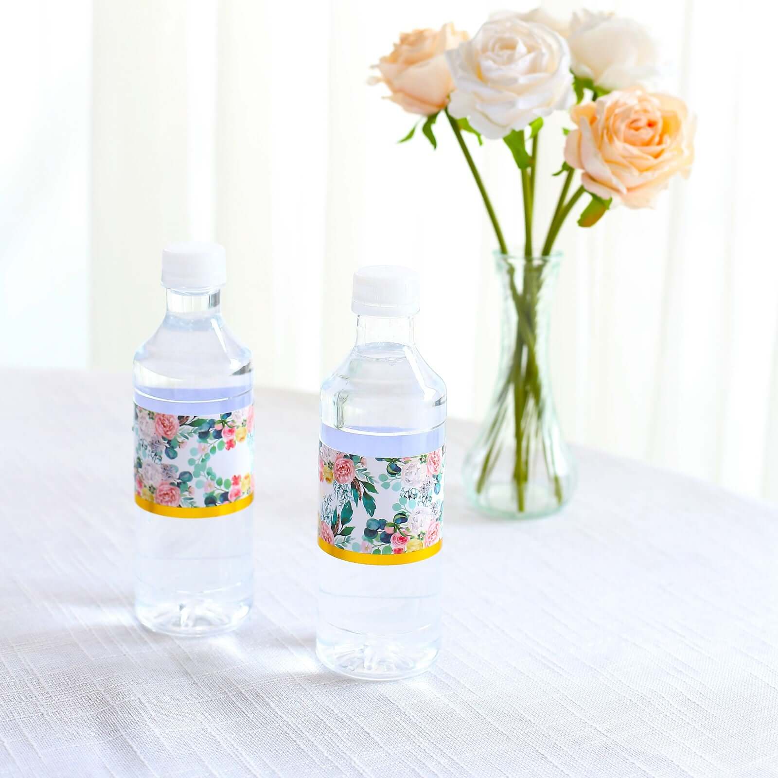 24 Pack White/Pink Water Bottle Labels with Peony Floral Design & Gold Trim, Waterproof Bottle Stickers - Image 7