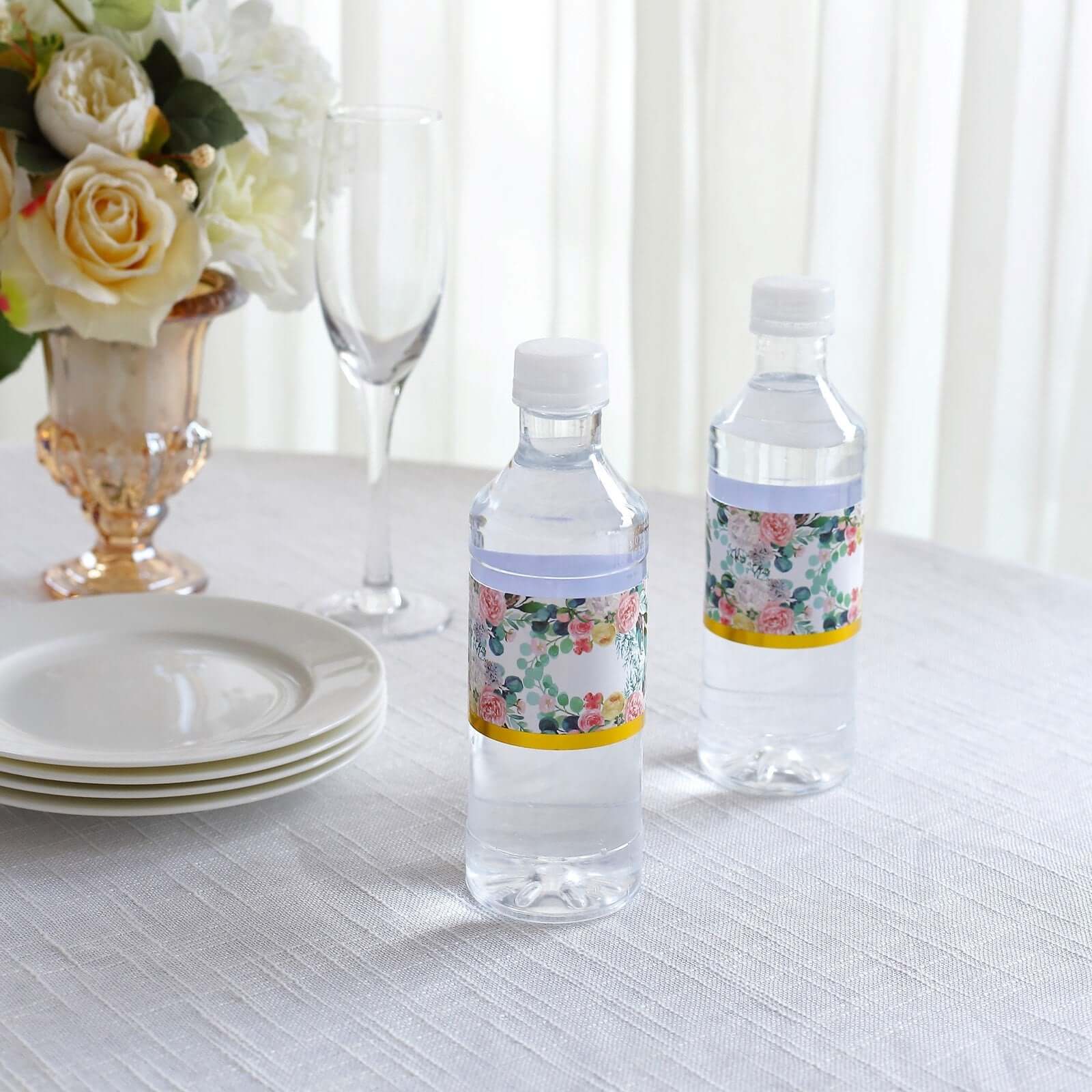 24 Pack White/Pink Water Bottle Labels with Peony Floral Design & Gold Trim, Waterproof Bottle Stickers - Image 9