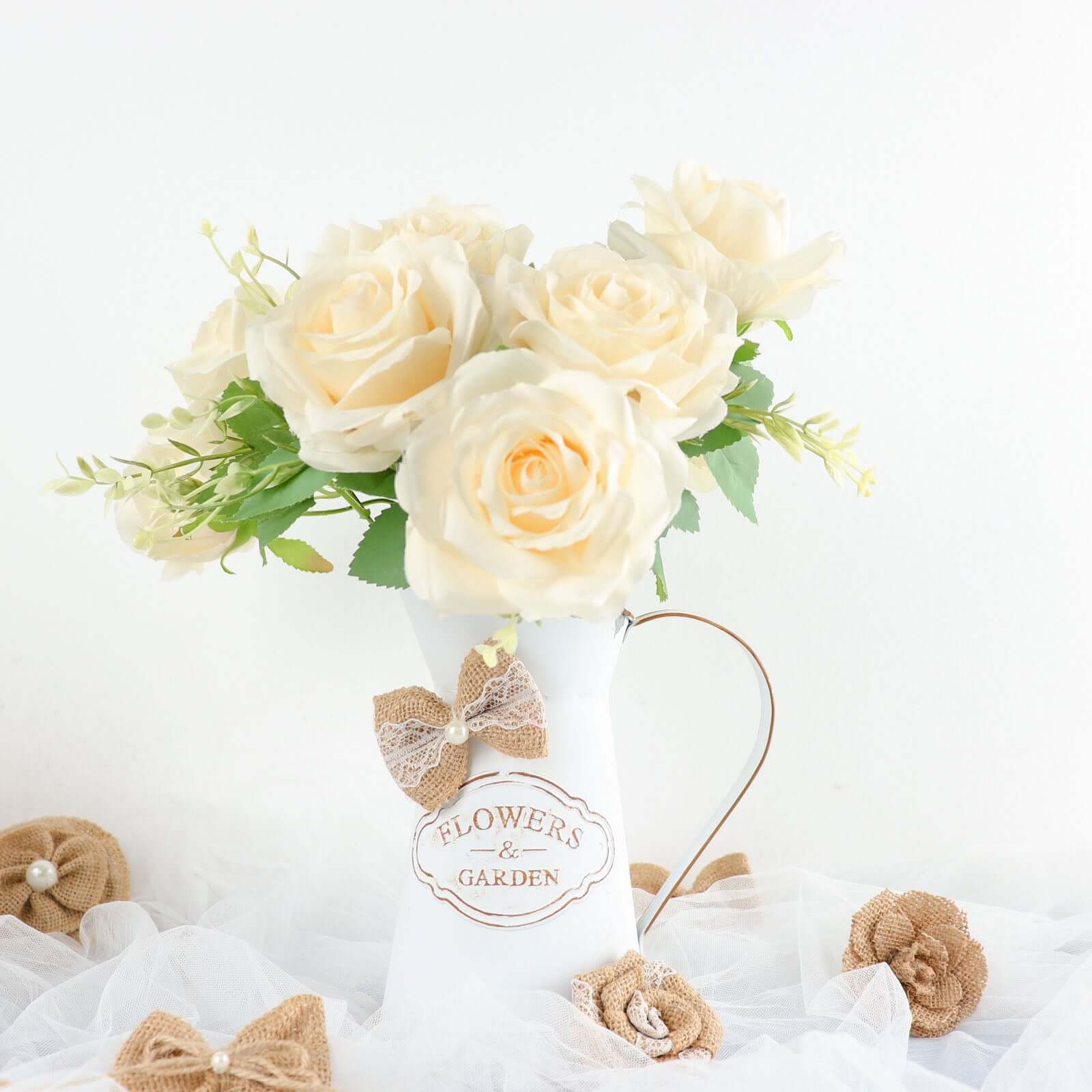 24 Pcs Natural Burlap Flower and Bows Set w/Lace Ribbon Craft Supplies, DIY Jute Stick On Ribbon and Bows, 30 Sticker Dots Included, 8 Assorted Styles - Image 8