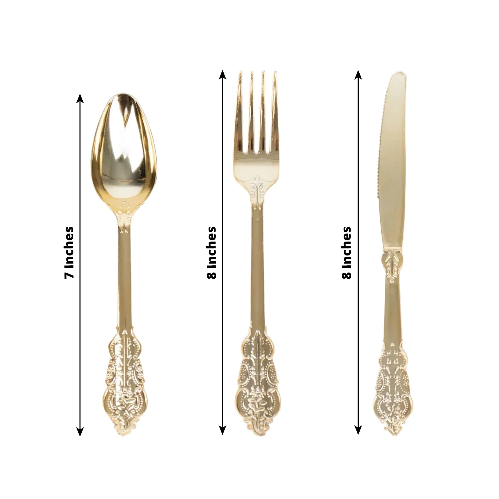 24 Pcs Plastic Silverware Set Metallic Gold in Baroque Style - Heavy Duty Disposable Knife, Fork, and Spoon Set - Image 3