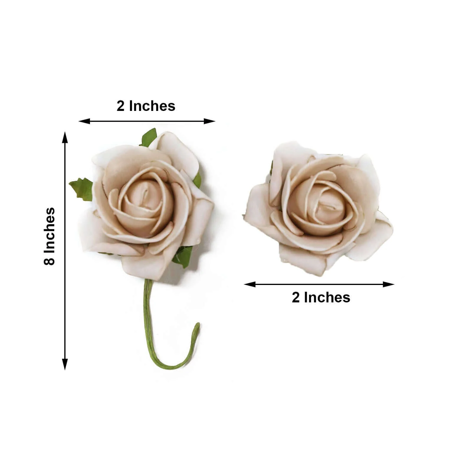 24 Roses Champagne Artificial Foam Flowers With Stem Wire and Leaves 2" - Image 3