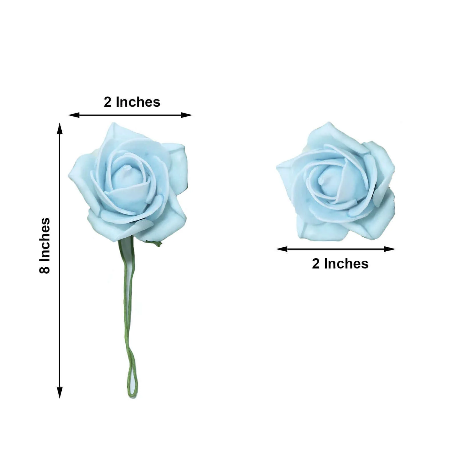 24 Roses Dusty Blue Artificial Foam Flowers With Stem Wire and Leaves 2" - Image 3