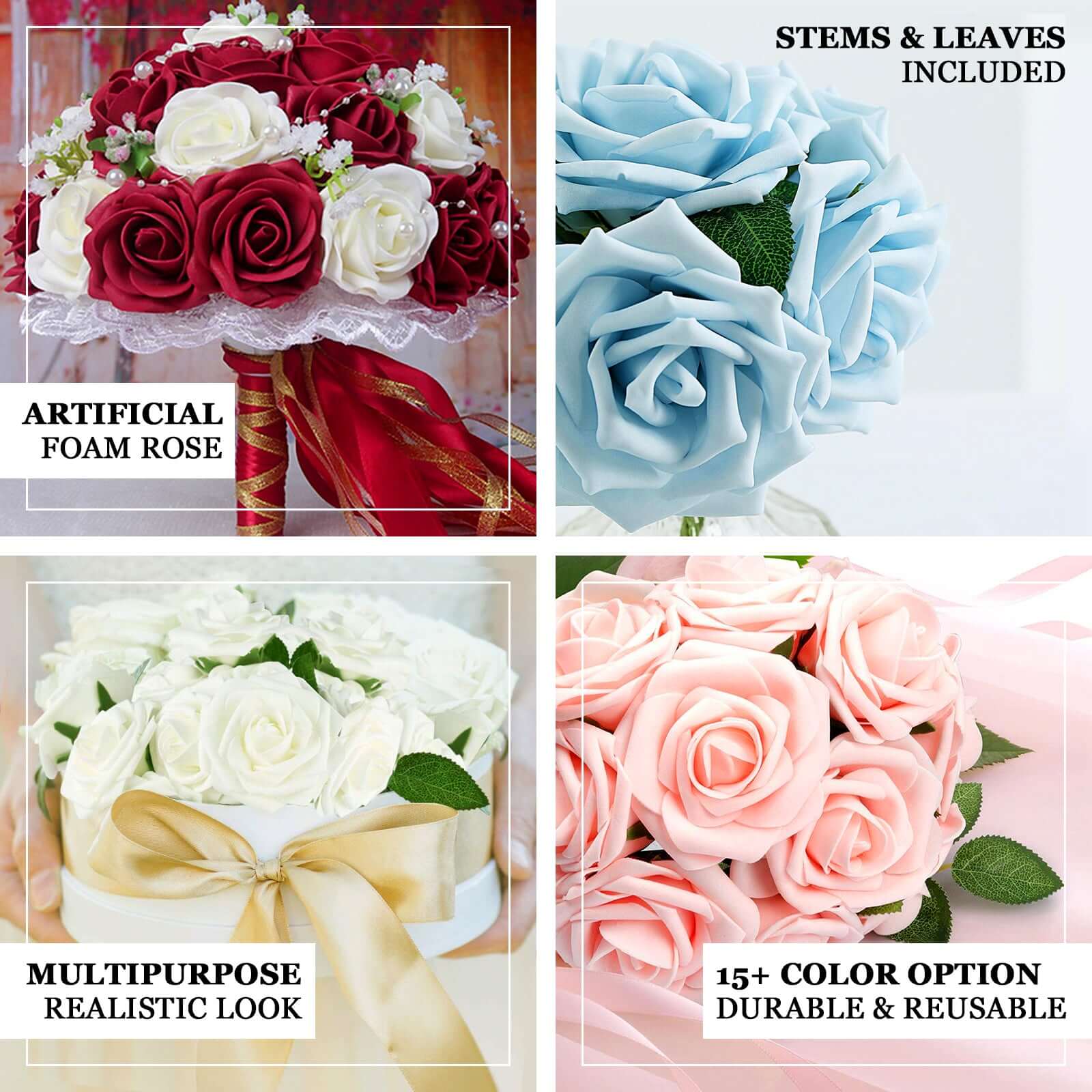 24 Roses Dusty Blue Artificial Foam Flowers With Stem Wire and Leaves 2" - Image 4
