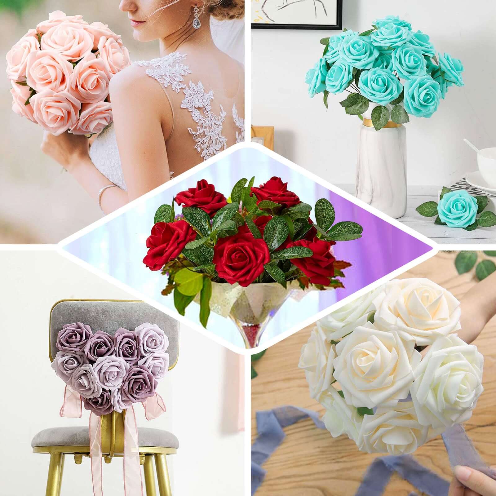 24 Roses Dusty Blue Artificial Foam Flowers With Stem Wire and Leaves 2" - Image 5