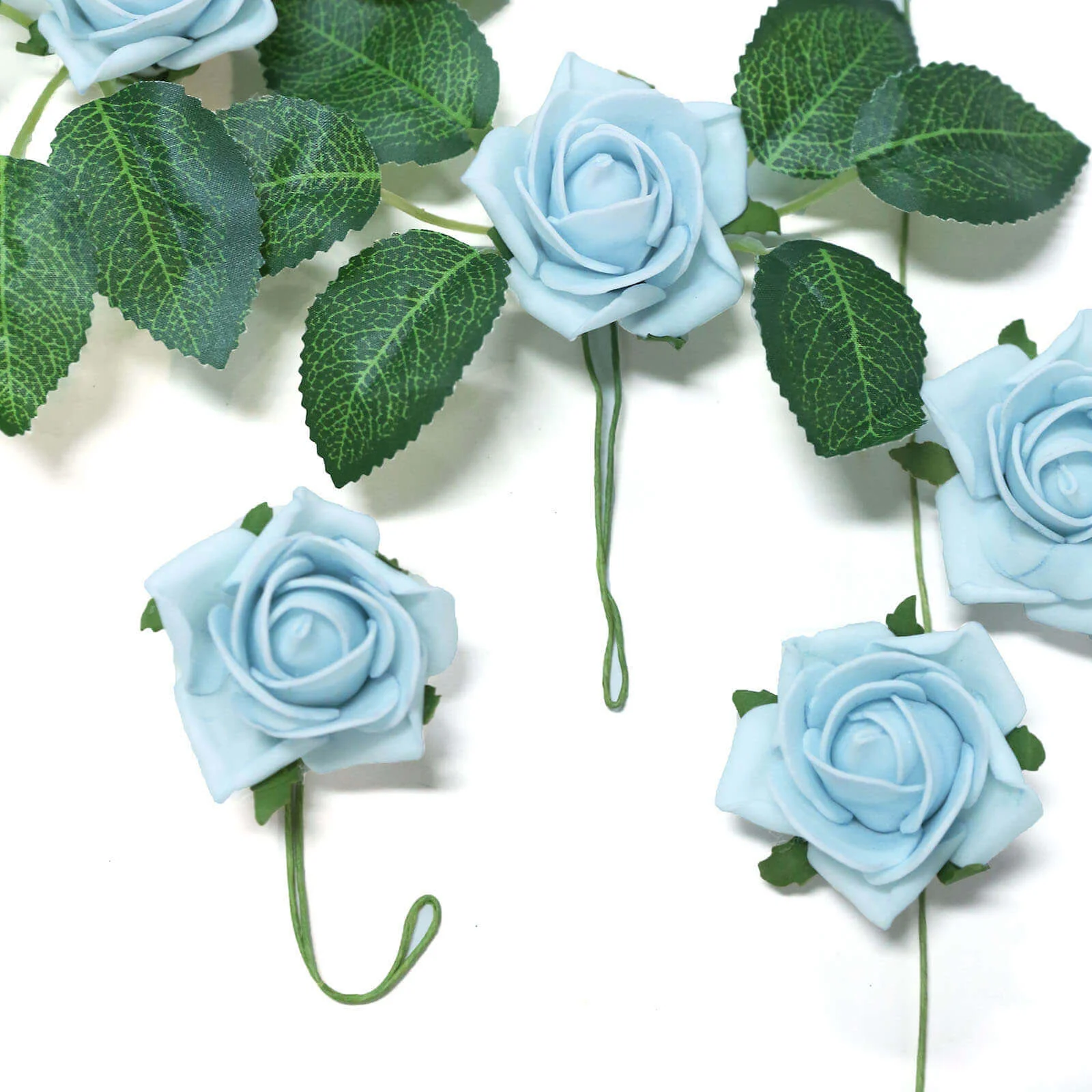 24 Roses Dusty Blue Artificial Foam Flowers With Stem Wire and Leaves 2" - Image 6