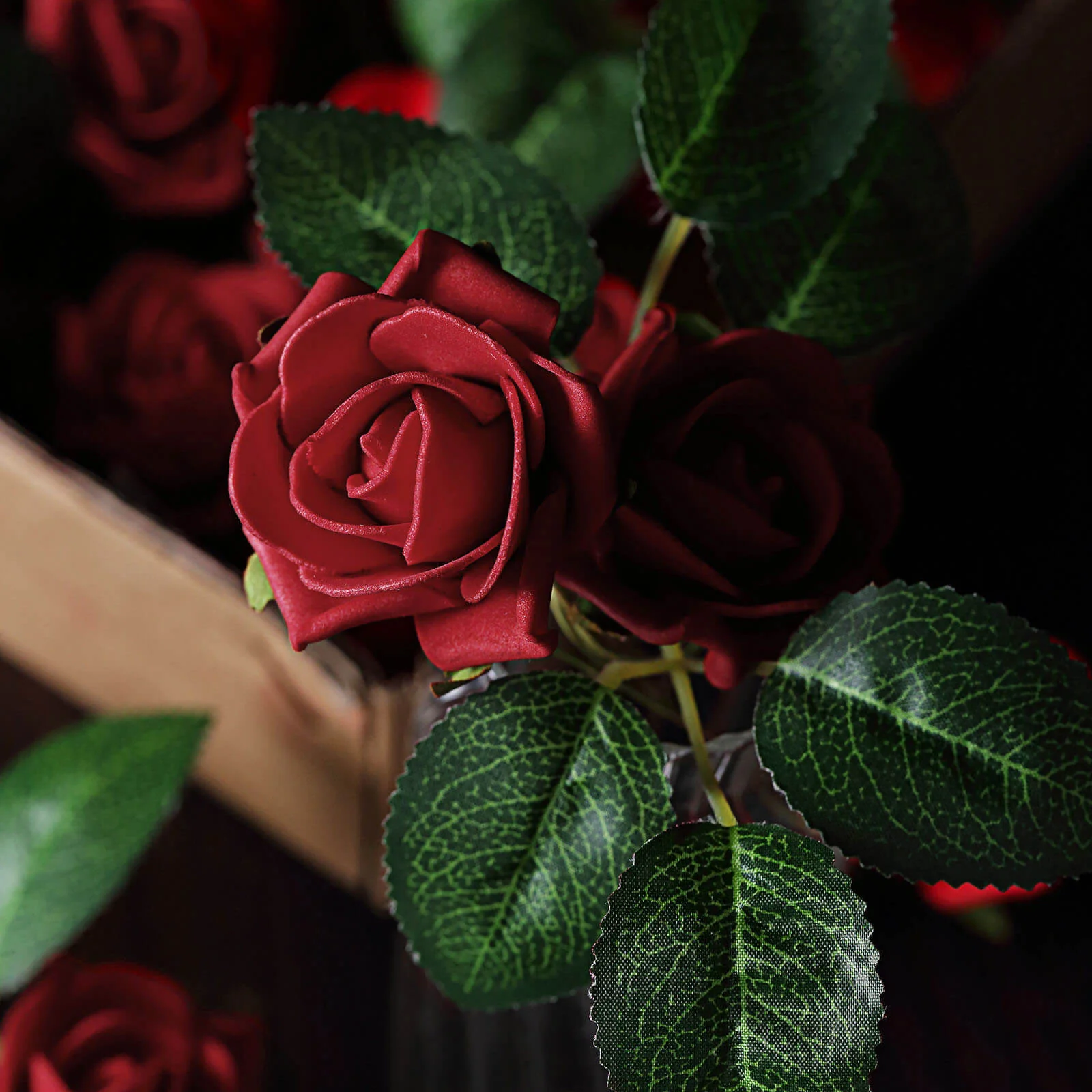 24 Roses Red Artificial Foam Flowers With Stem Wire and Leaves 2" - Image 10