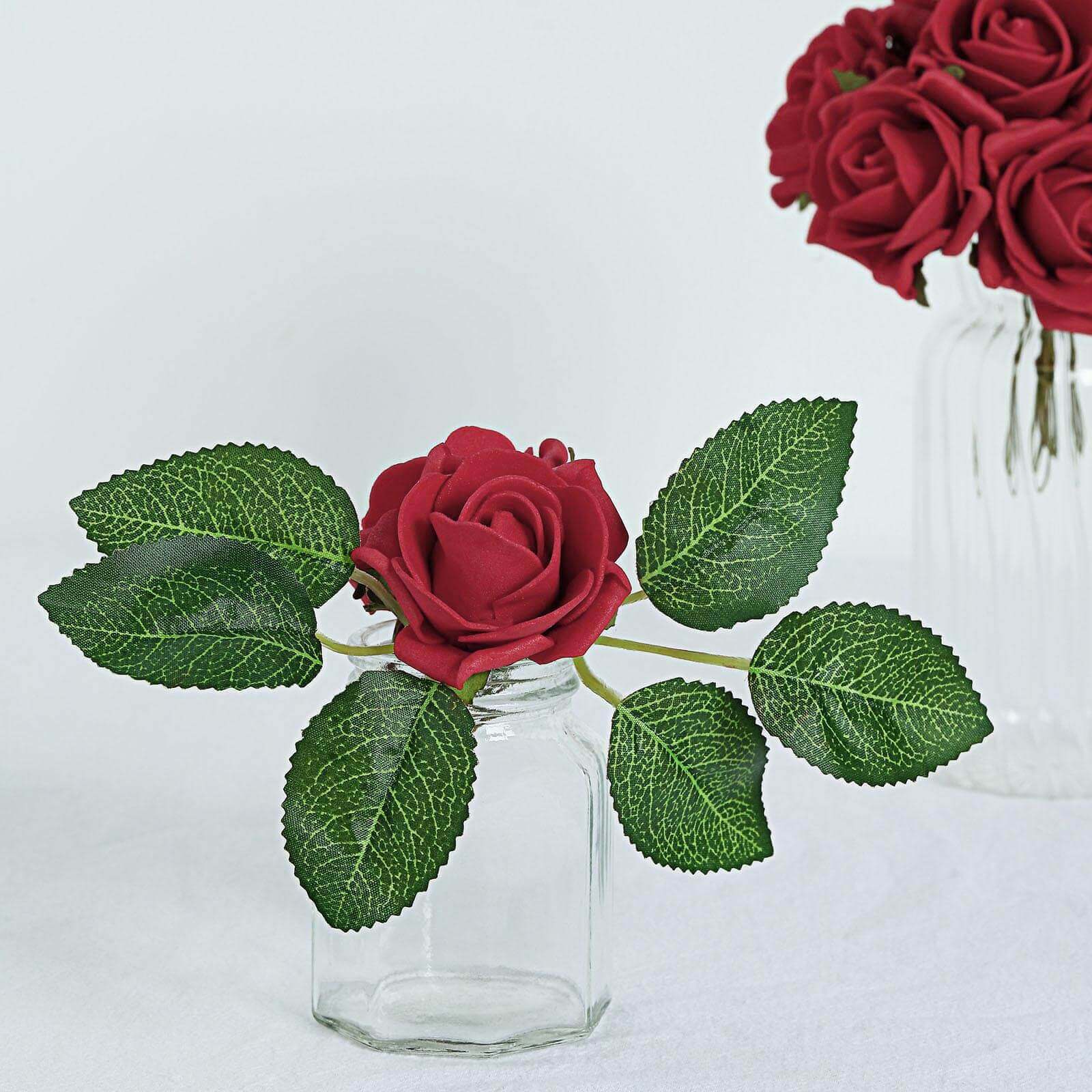 24 Roses Red Artificial Foam Flowers With Stem Wire and Leaves 2" - Image 11