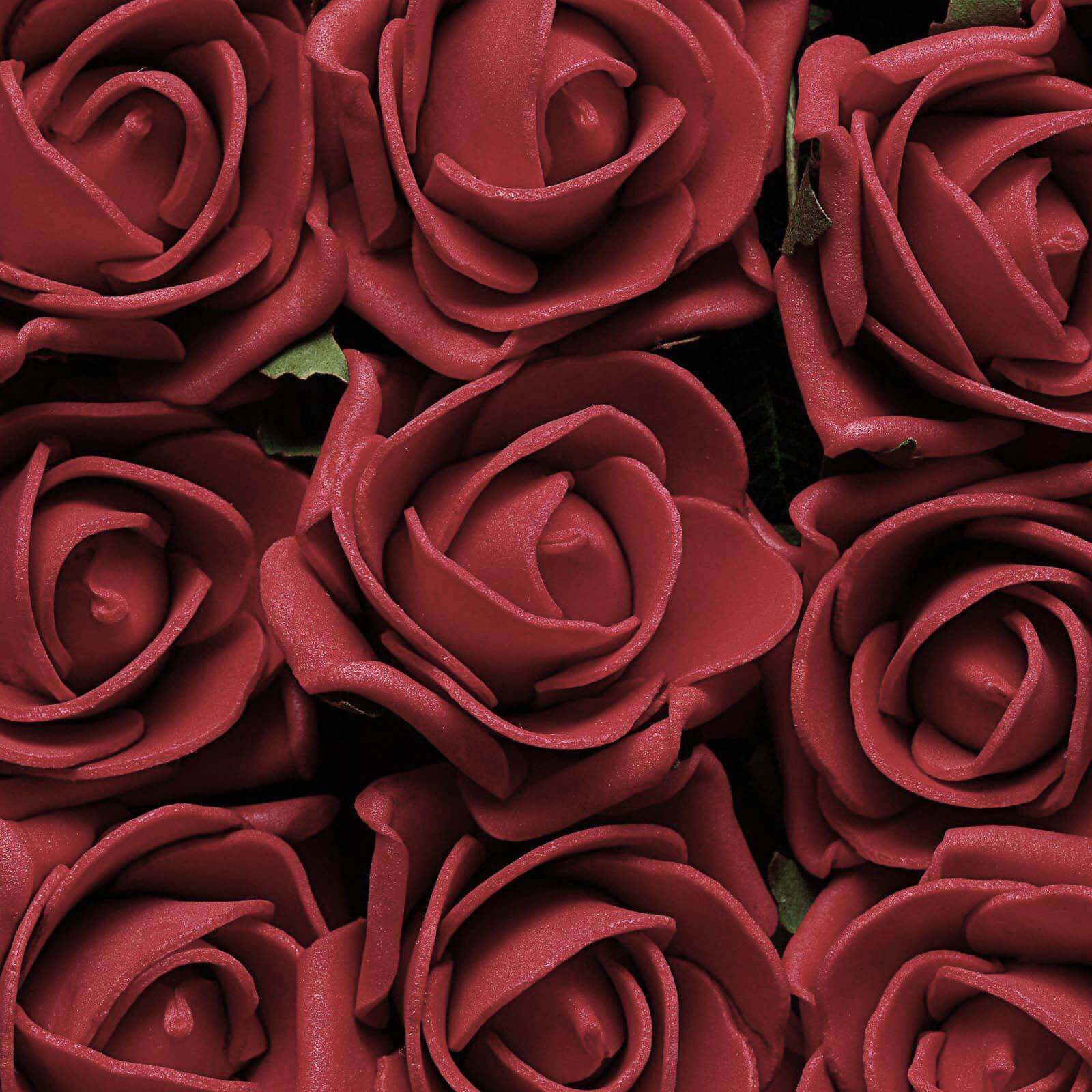 24 Roses Red Artificial Foam Flowers With Stem Wire and Leaves 2" - Image 13
