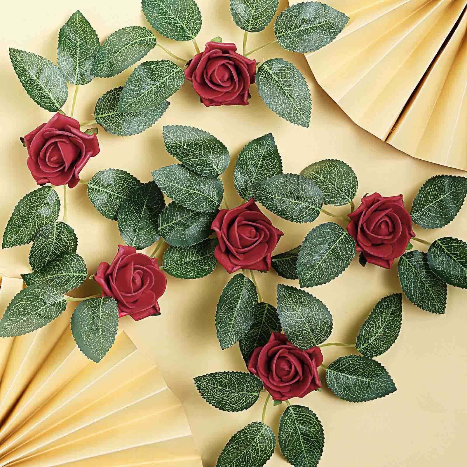 24 Roses Red Artificial Foam Flowers With Stem Wire and Leaves 2" - Image 14