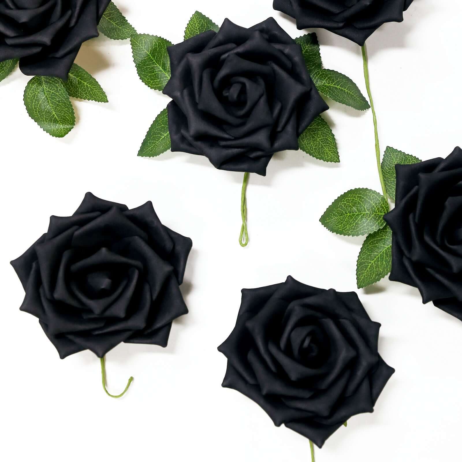 24 Roses Black Artificial Foam Flowers With Stem Wire and Leaves 5" - Image 6